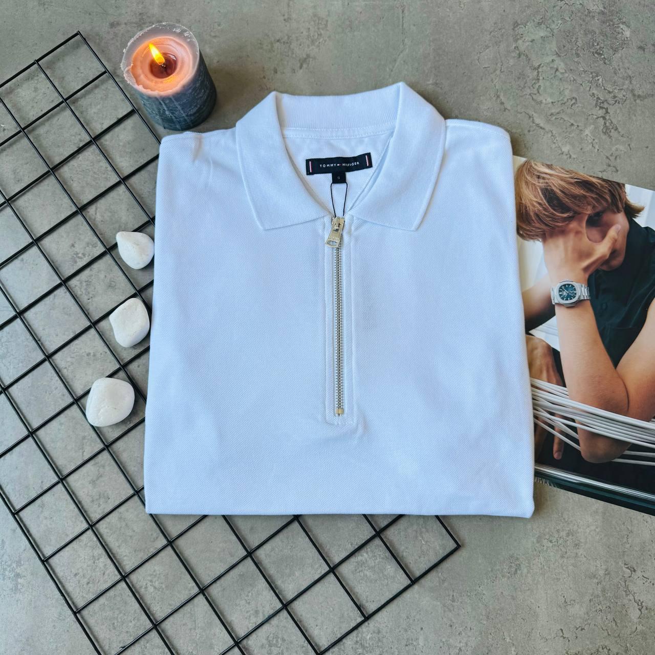 Мужское белое поло Tommy Hilfiger брендовая футболка с воротником Томми стильная рубашка коротким рукавом, фото №5