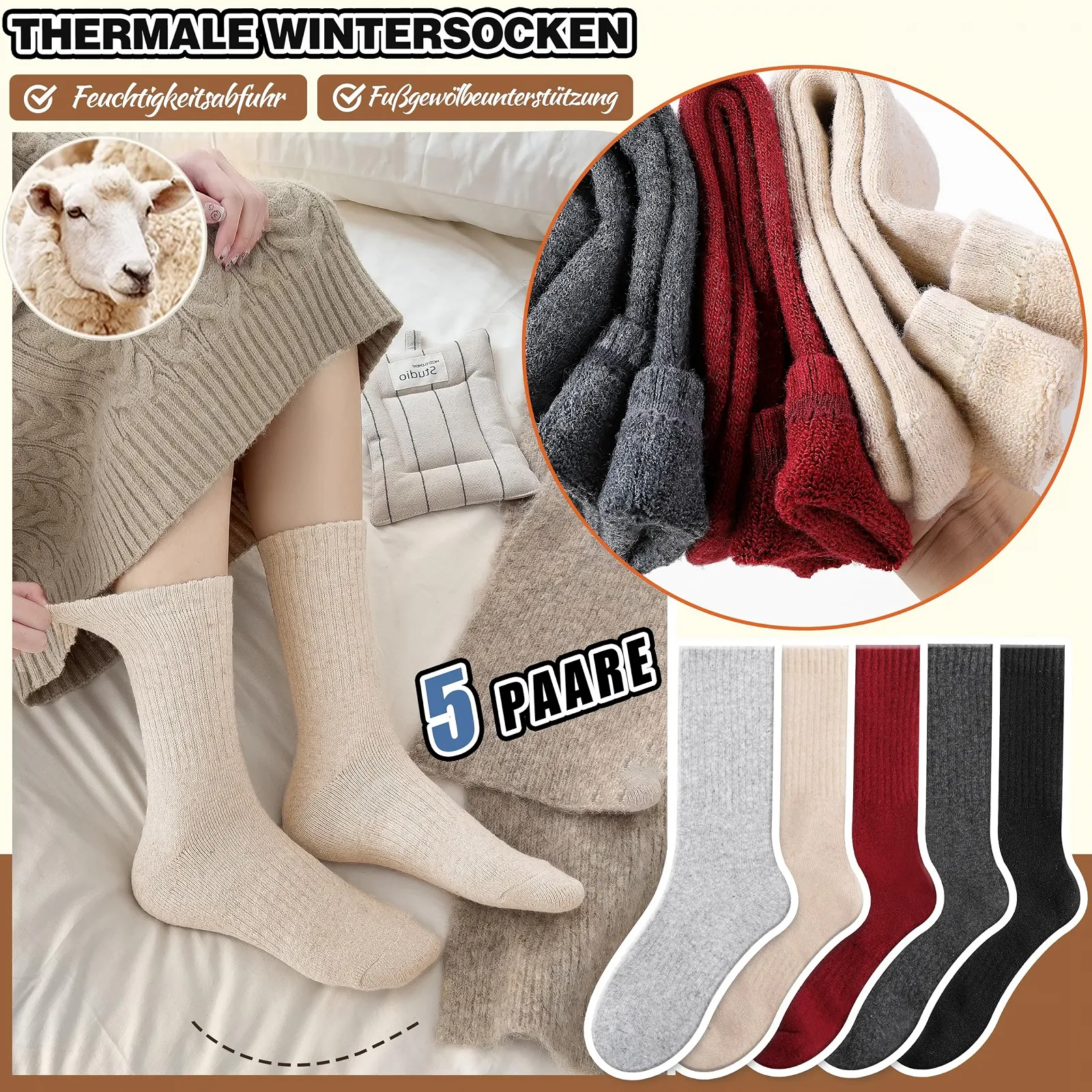 Шерстяные носки EBMORE Merino теплые толстые шерстяные носки для походов термоноски зимние носки для женщин 5 пар, фото №3 Шерстяные носки EBMORE Merino теплые толстые шерстяные носки для походов термоноски зимние носки для женщин 5 пар, фото №3