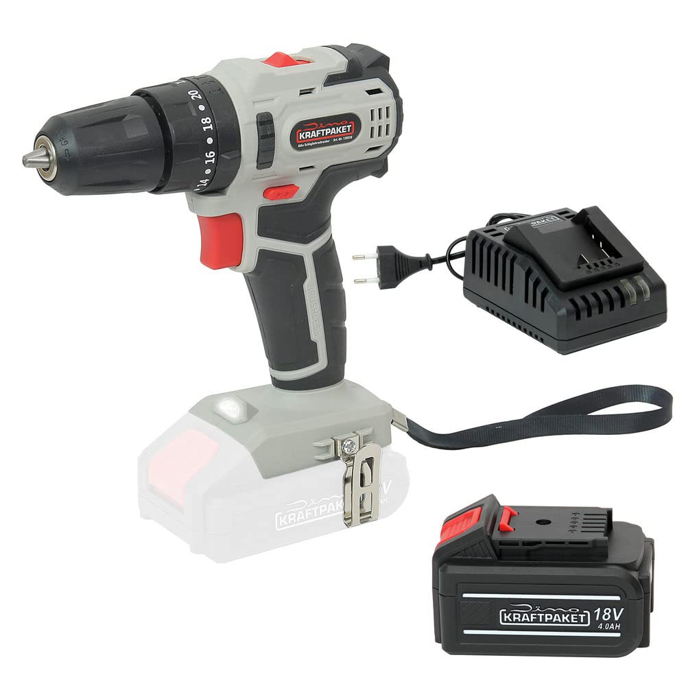 Бесщеточная аккумуляторная ударная дрель Dino KRAFTPAKET 18 В - 45 Нм комплект с аккумулятором 4 Ач и зарядным устройством 4 А, фото №1 Бесщеточная аккумуляторная ударная дрель Dino KRAFTPAKET 18 В - 45 Нм комплект с аккумулятором 4 Ач и зарядным устройством 4 А, фото №1