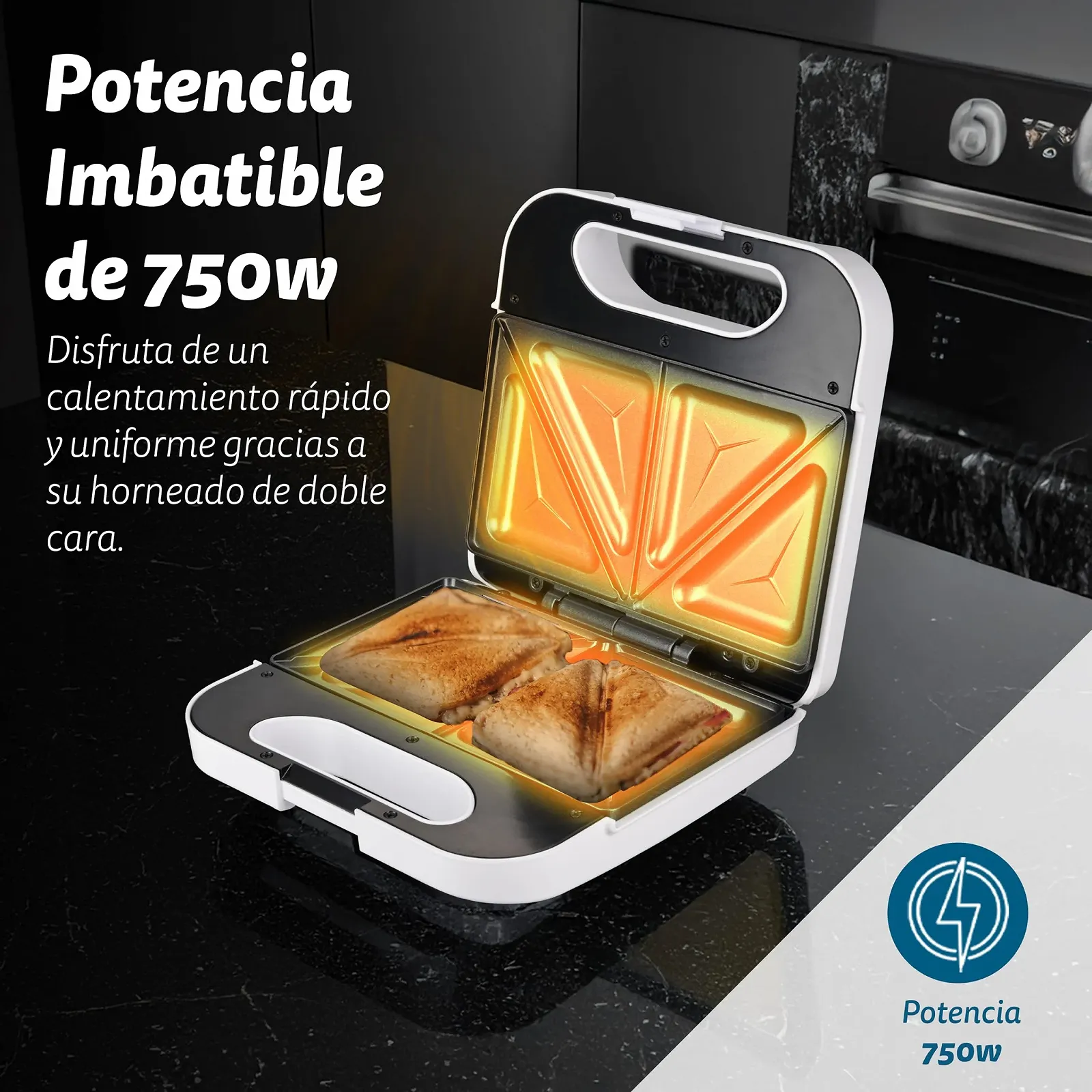 Сендвічниця Grunkel з грилем на 2 сендвічі Квадратна кромка Білий, фото №2