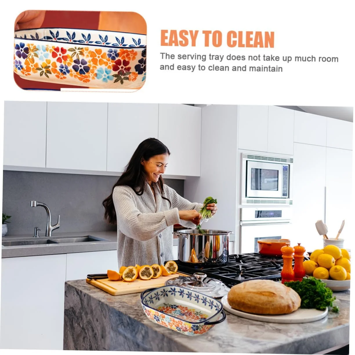 Форма для запекания GLEAVI керамическая с ручками для духовки и микроволновой печи, фото №7