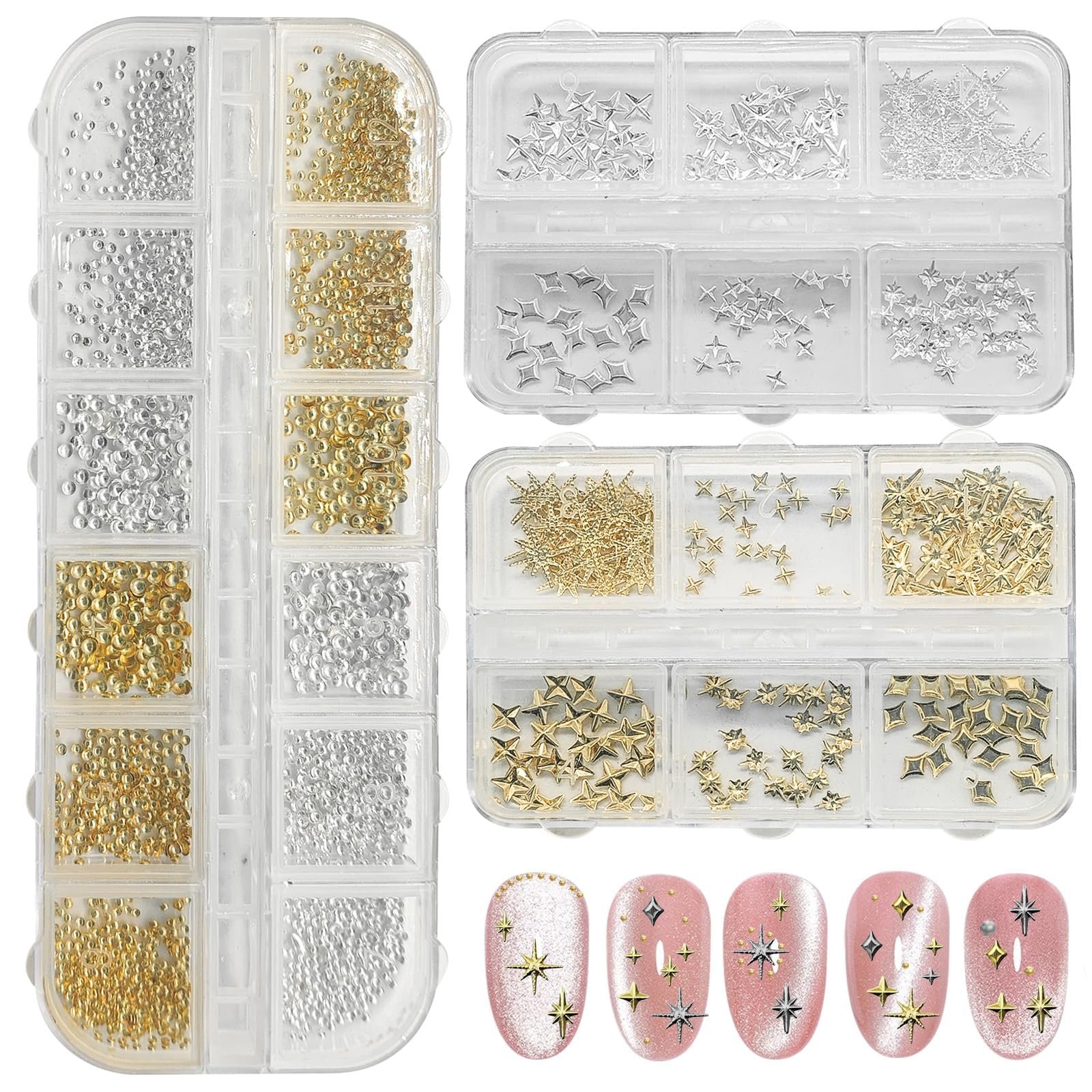 Набір бісеру зірок 3400 шт золотого та срібного кольорів,, фото №1