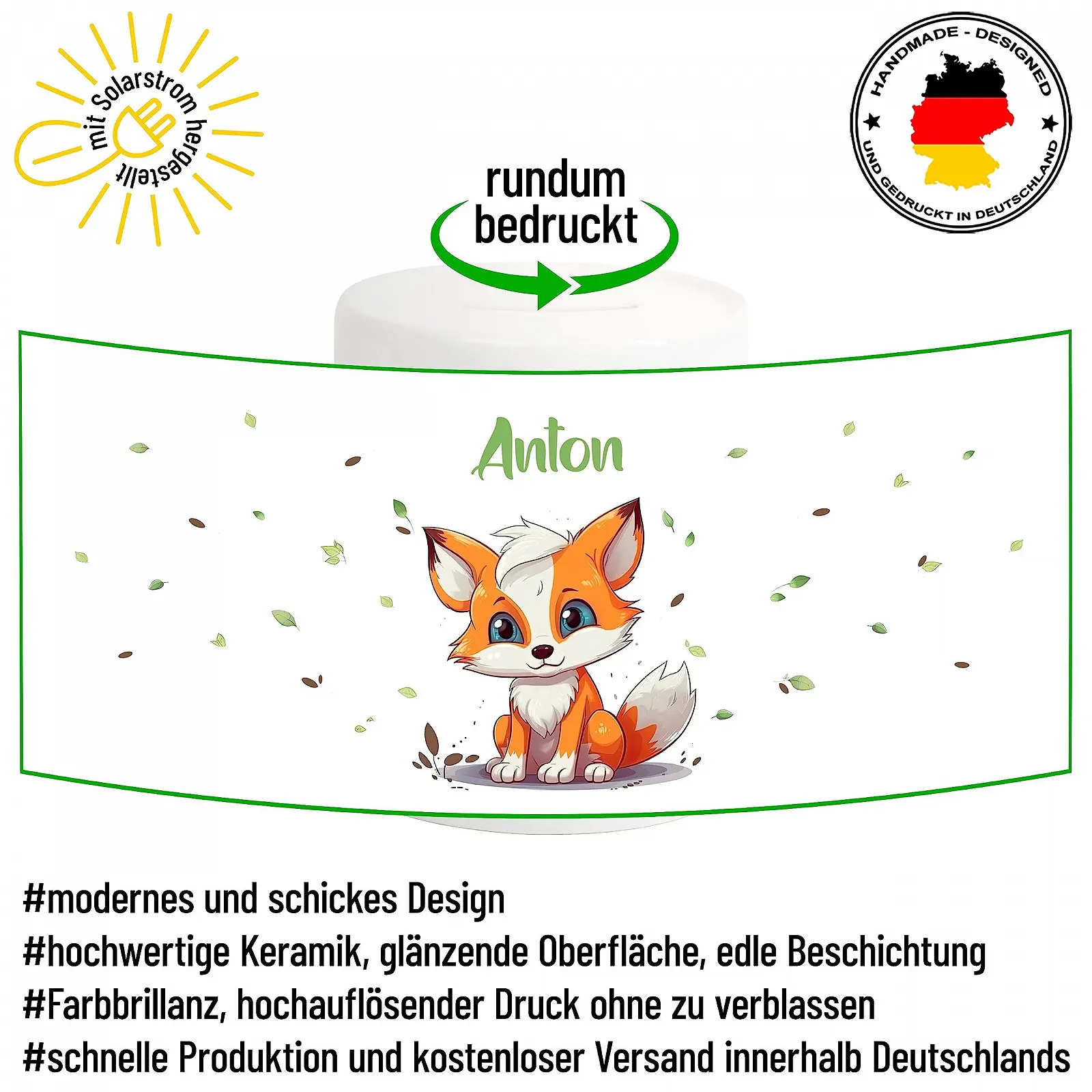 Скарбничка Лисиця та листя персоналізована керамічна, фото №3