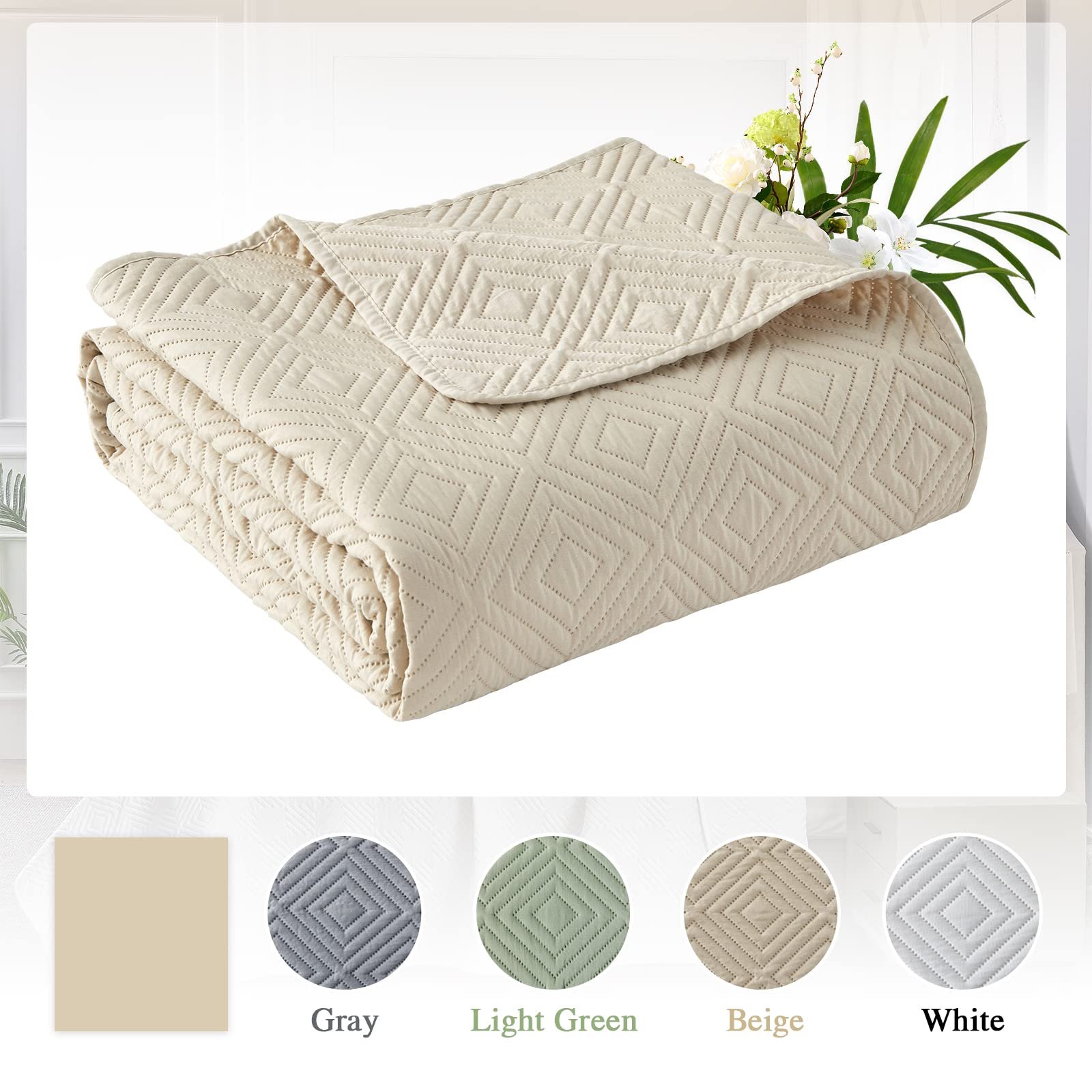 Покрывало Qucover 240 x 260 см, бежевый, набор с 2 наволочками 50 x 75 см, фото №7