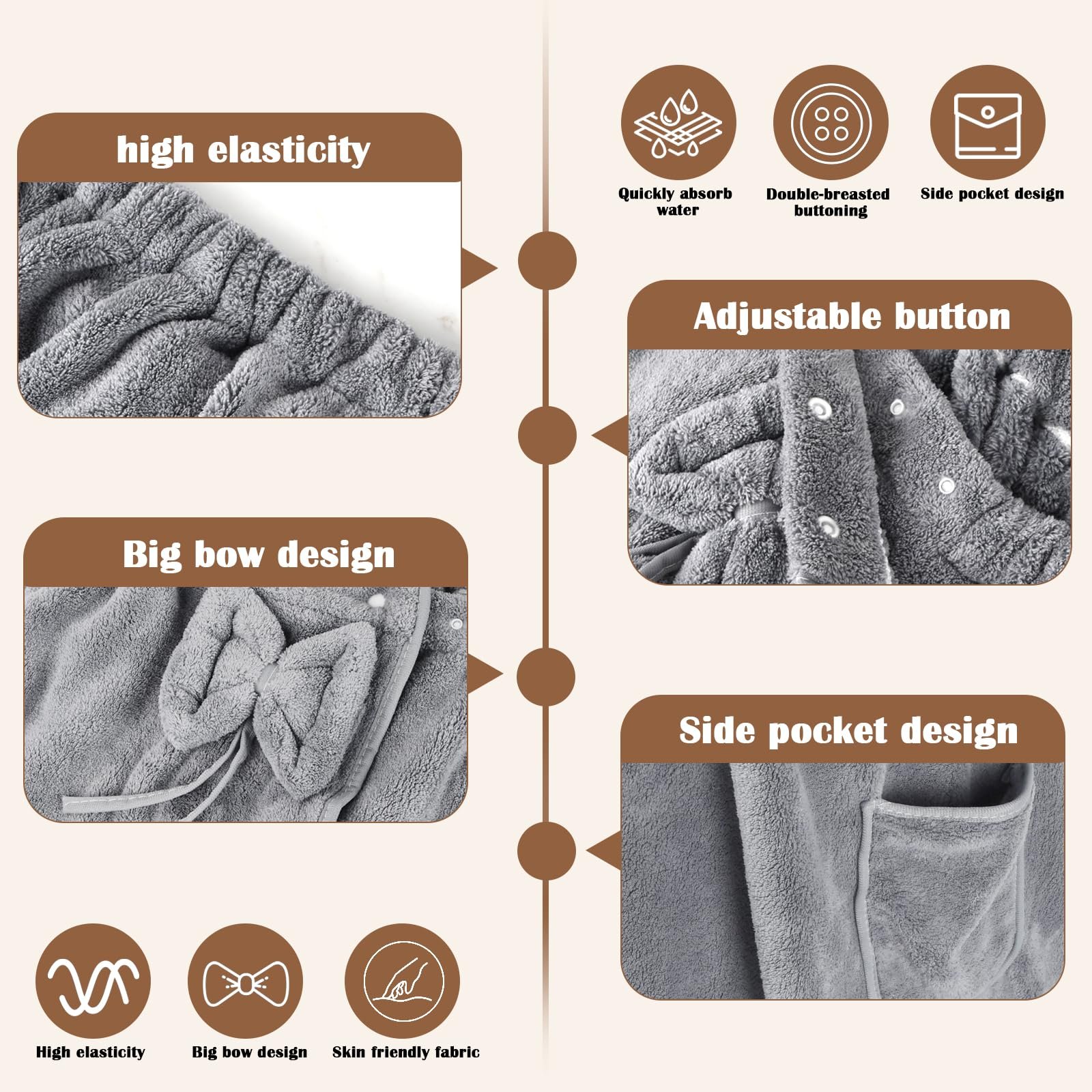 Жіночий рушник-сукня для сауни Microfibre з кнопками та кишенею, фото №3