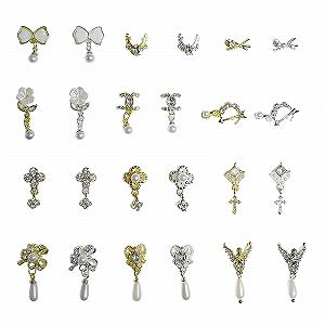 Розкішні стрази набір 24 шт, золоті та срібні металеві прикраси для нігтів - Фото 1