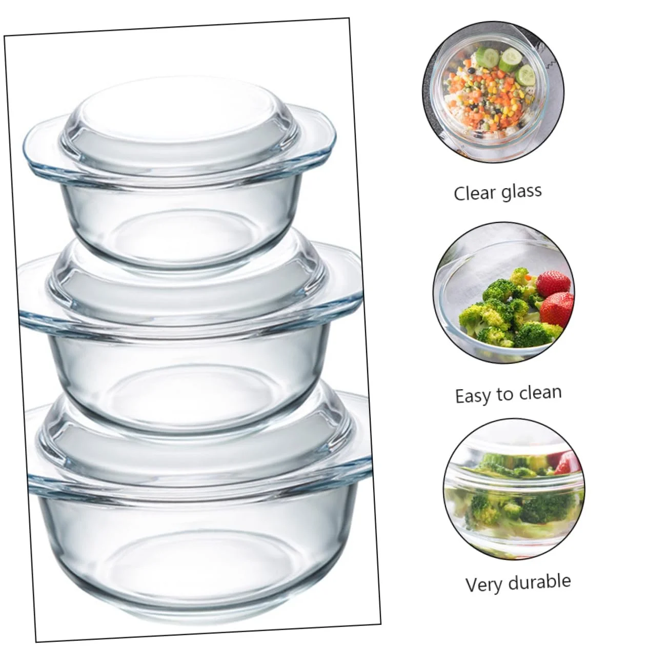 Миска жаростійка кругла з кришкою Скляна, фото №3