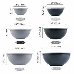 Набор мисок для салата BoxedHome из 4 шт. 4,7 л / 3,2 л / 2,1 л / 1,2 л с силиконовыми крышками Серый synthetic.ua - Фото 1