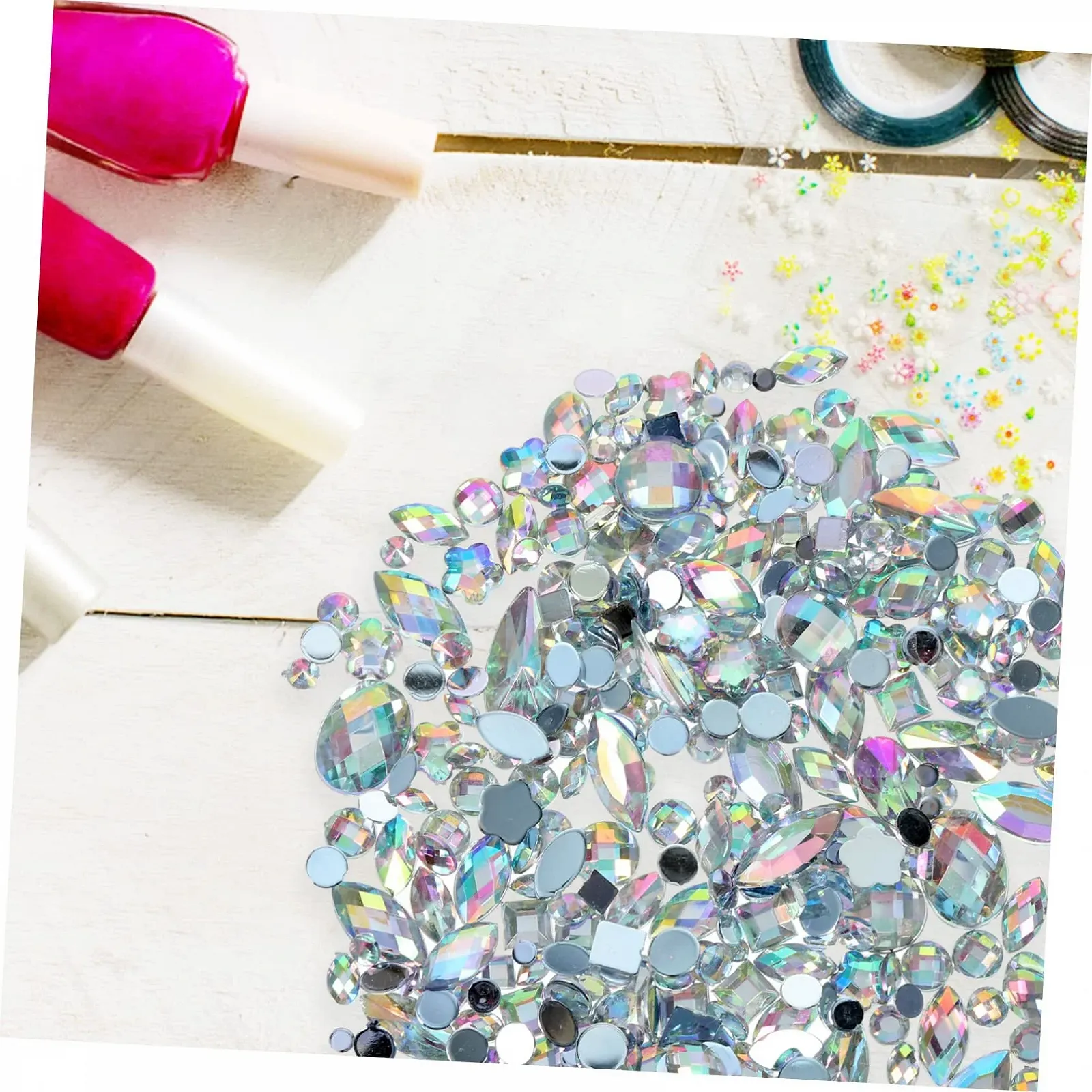 Стрази Акрилові minkissy Плоскі 300 шт Білий AB, фото №6