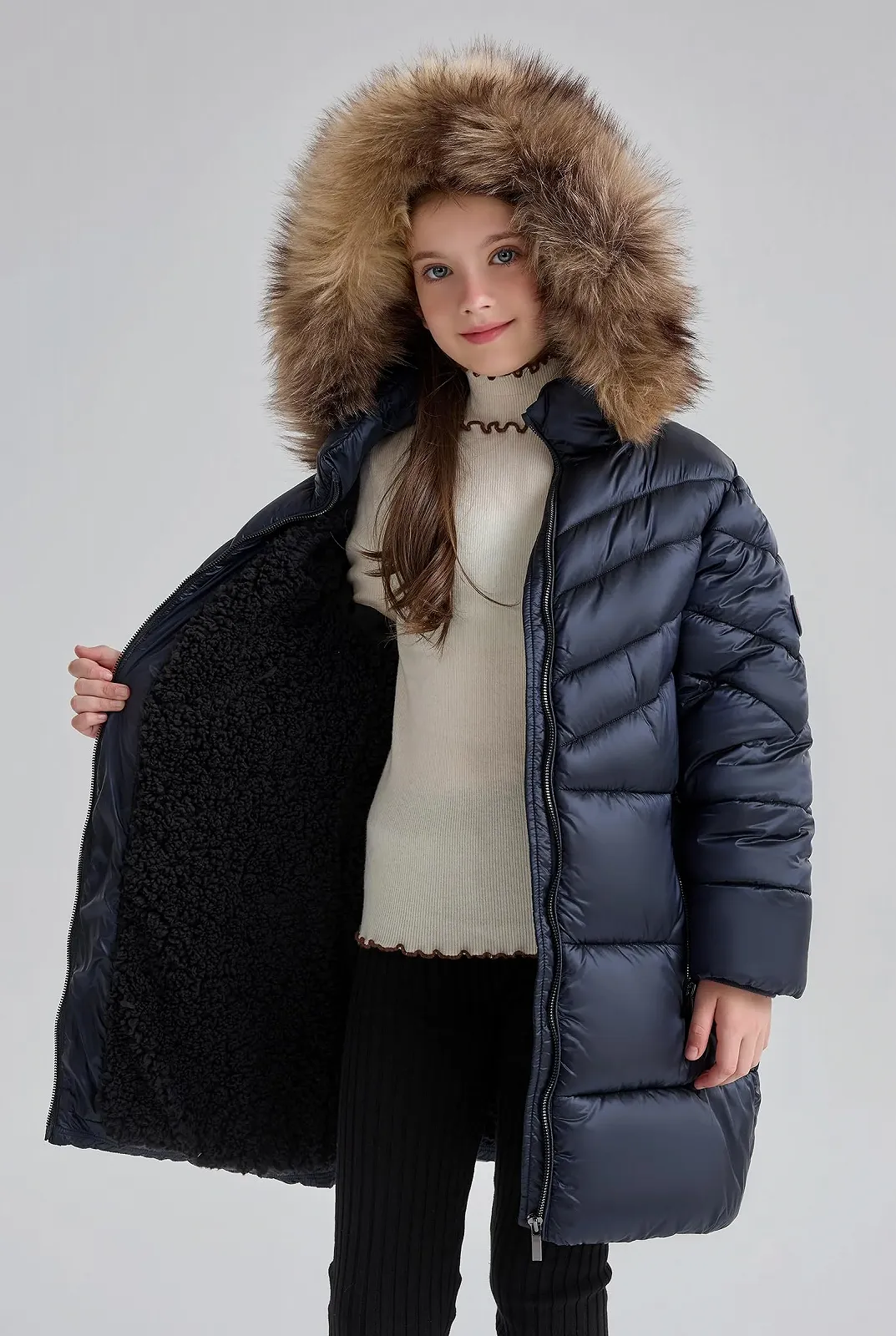 Зимове пальто для дівчаток SOLOCOTE, важке, водонепроникне, з капюшоном зі штучного хутра, фото №3