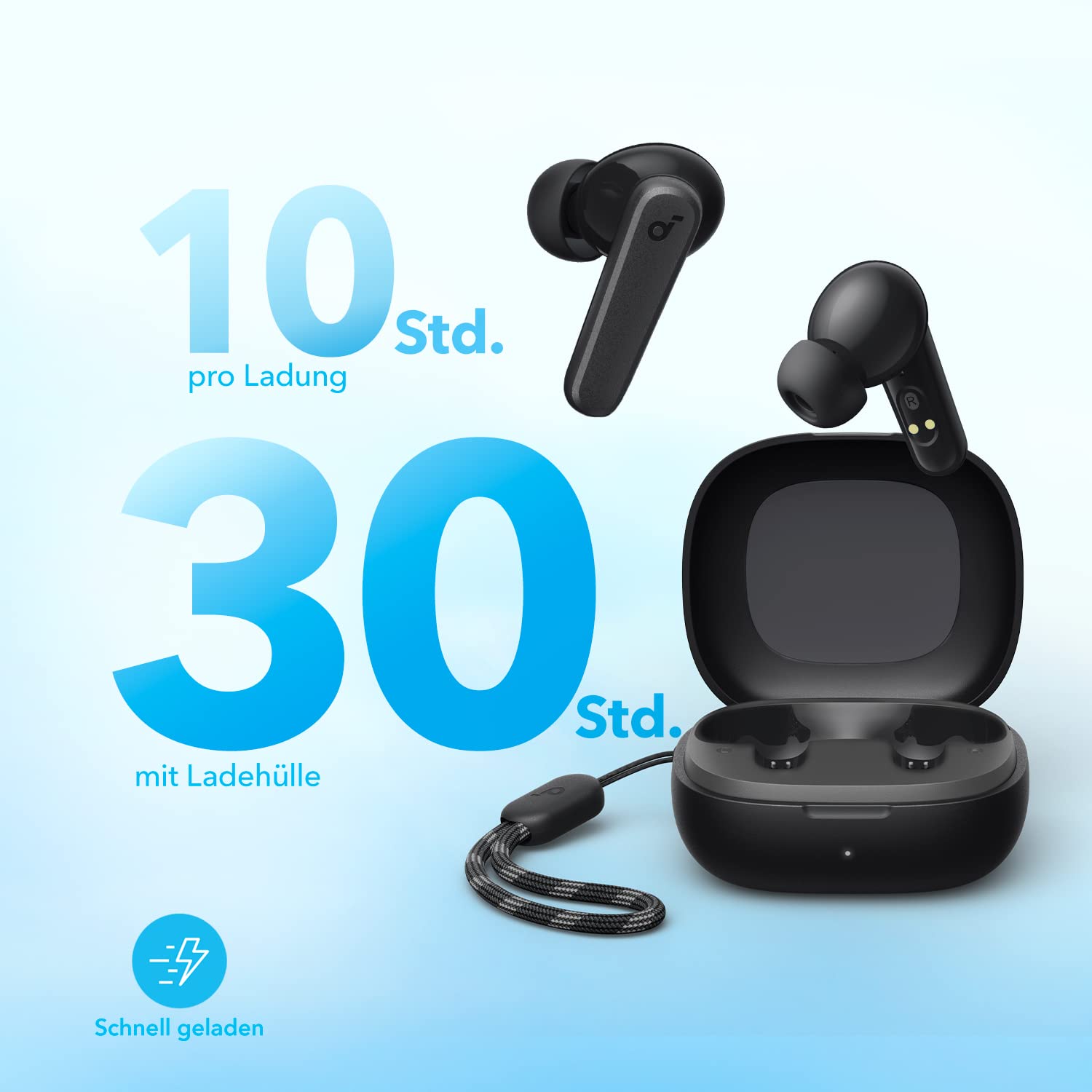 Навушники Вкладки soundcore by Anker P20i Бездротові Bluetooth, 10 мм драйвер, Bluetooth 5.3, регульований еквалайзер, 30 годин відтворення, IPX5 водонепроникність, 2 мікрофони з AI, Одиночне використання, Чорний, фото №4