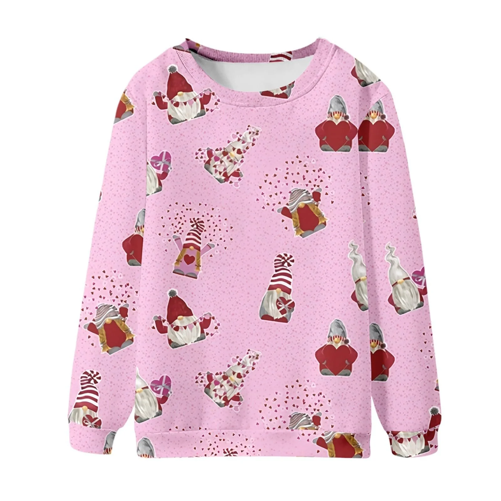 Базовый однотонный свитшот с круглым вырезом для женщин, модный свитшот ко Дню святого Валентина с принтом Gnome Love, без капюшона, пуловер для кемпинга, путешествий и пешего туризма, фото №2