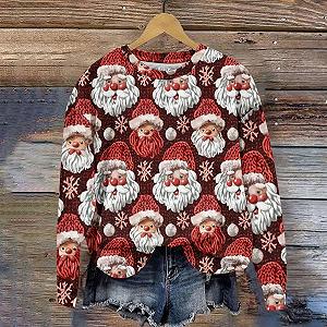 Qixiu Рождественский свитер Женский зимний свитер Рождественский свитшот с принтом Санты Снеговика Щенка Круглый вырез Повседневный верх с длинными рукавами Рождественский свитшот synthetic.ua - Фото 1