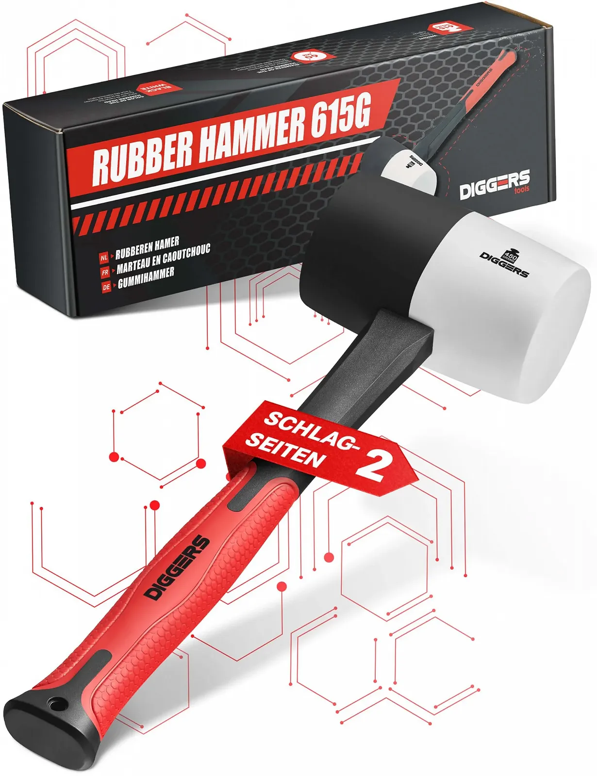 Киянка резиновая Diggers Tools 615 г 55 мм White/Black, фото №1 Киянка резиновая Diggers Tools 615 г 55 мм White/Black, фото №1