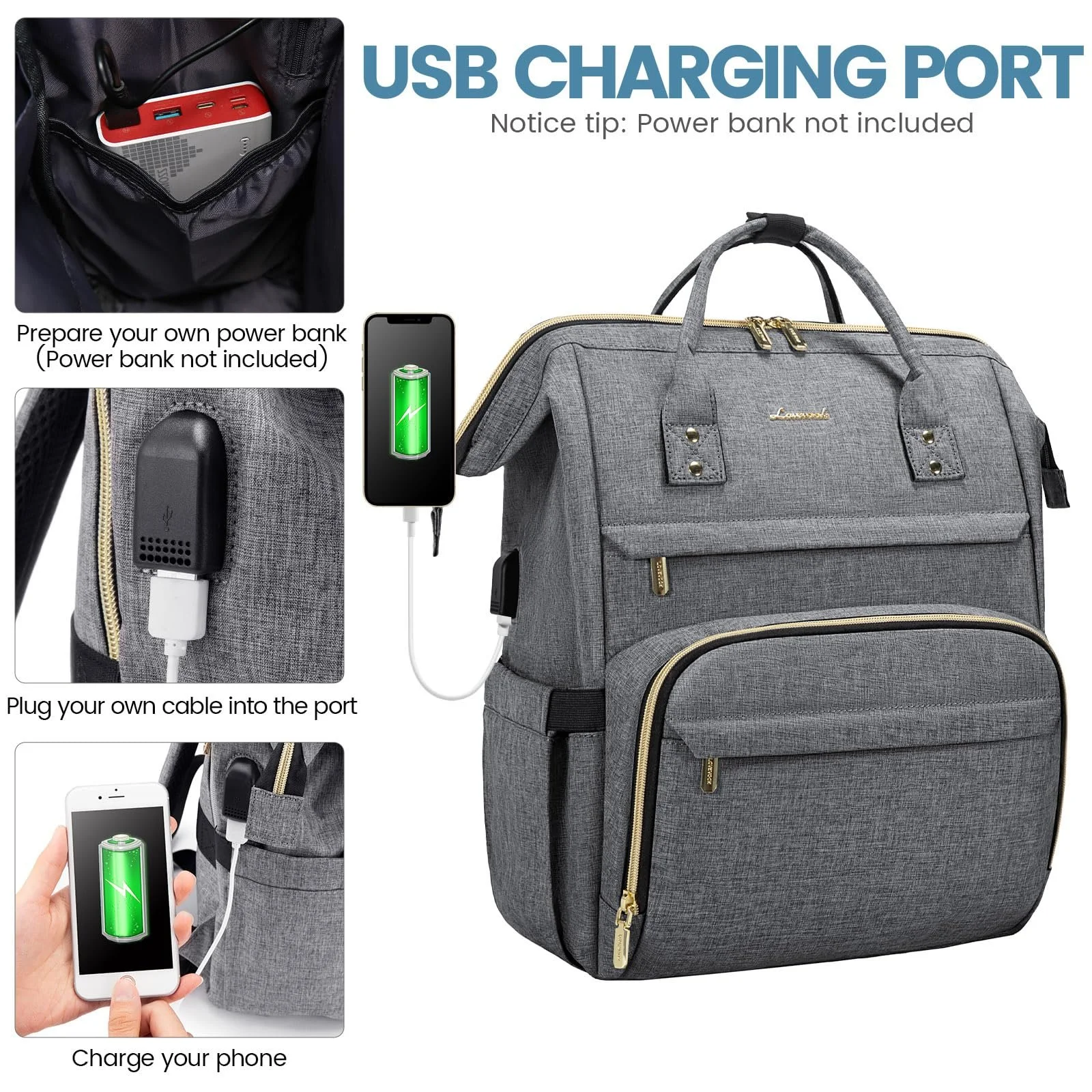 Рюкзак LOVEVOOK Waterproof USB Charging Port Темно-сірий, фото №4 Рюкзак LOVEVOOK Waterproof USB Charging Port Темно-сірий, фото №4