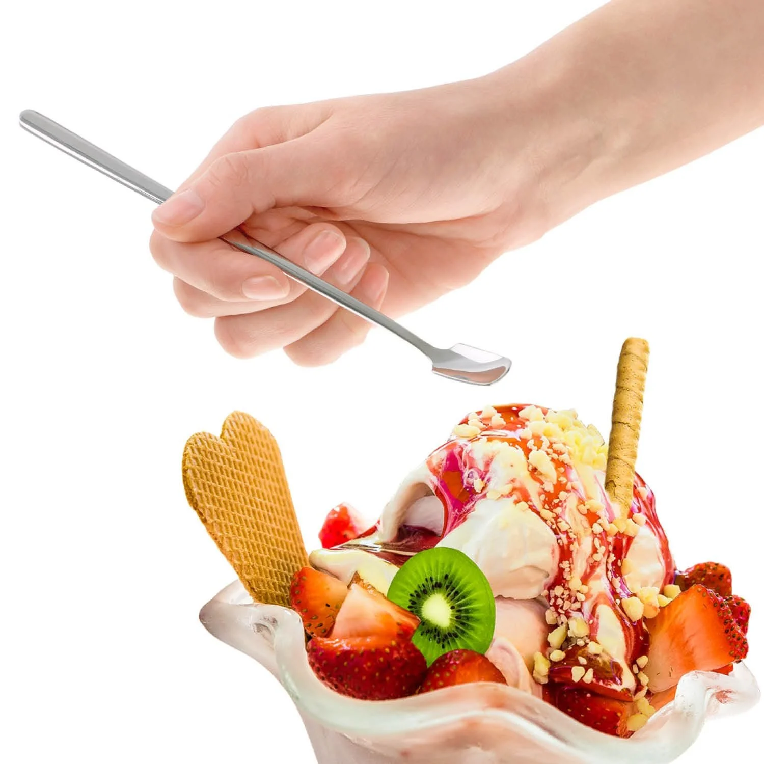 Ложка для размешивания com-four
Набор из 12 ложек из нержавеющей стали с длинной ручкой для коктейлей, чая, кофе, молочного коктейля, матча, холодных напитков, десертов, серебристый, 17 см, фото №4