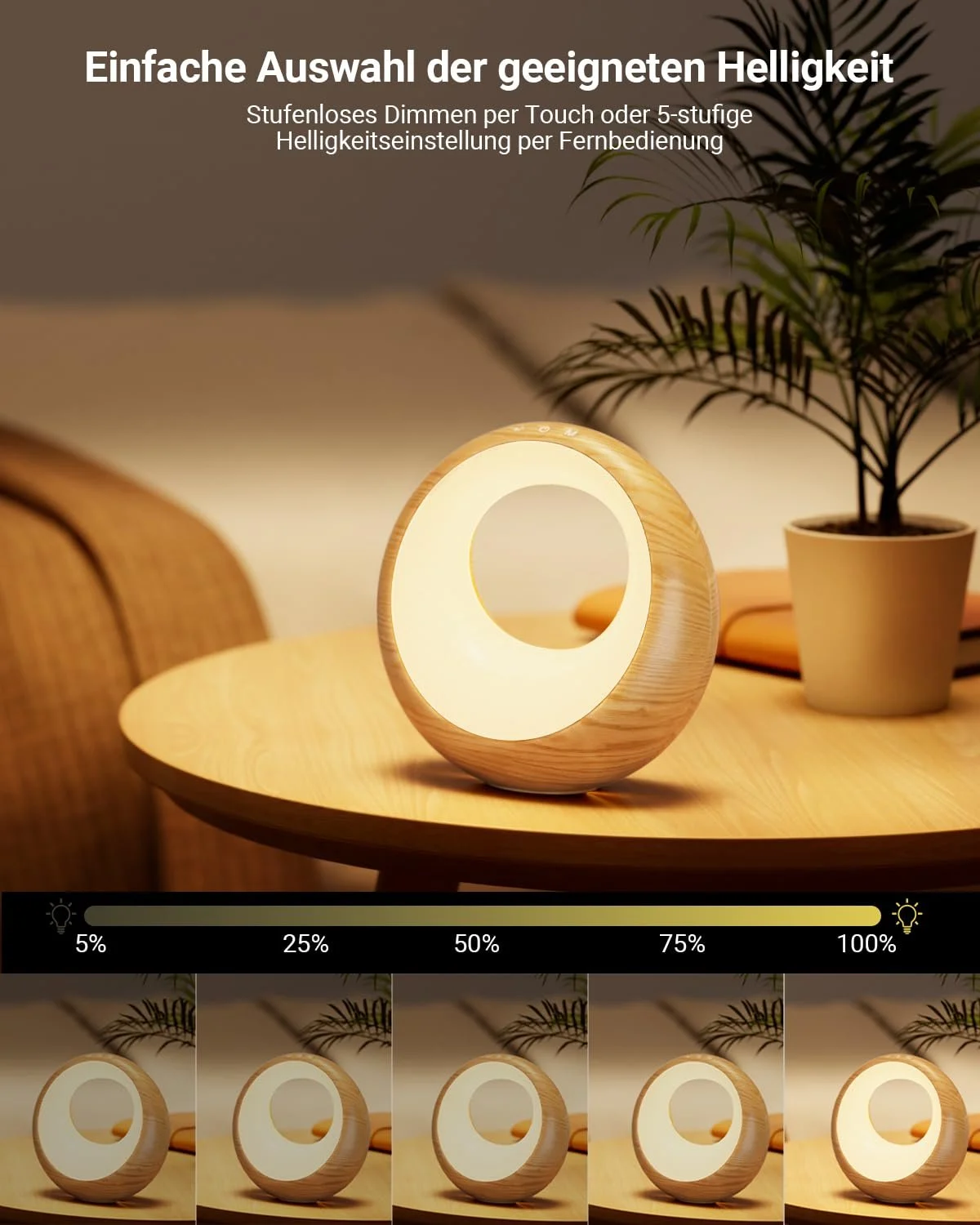 Приліжкова лампа Сенсорна Регульована яскравість Акумуляторна RGB 9 режимів Таймер Функція пам'яті З пультом ДК, фото №2