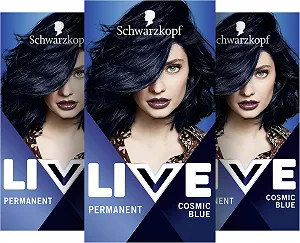 Фарба для волосся Schwarzkopf LIVE Intense Colour 90 Cosmic Blue (3 x 142.5 мл), Стійка фарба з сироваткою для підсилення кольору, Стійка фарба для волосся для ідеального покриття сивини - Фото 1