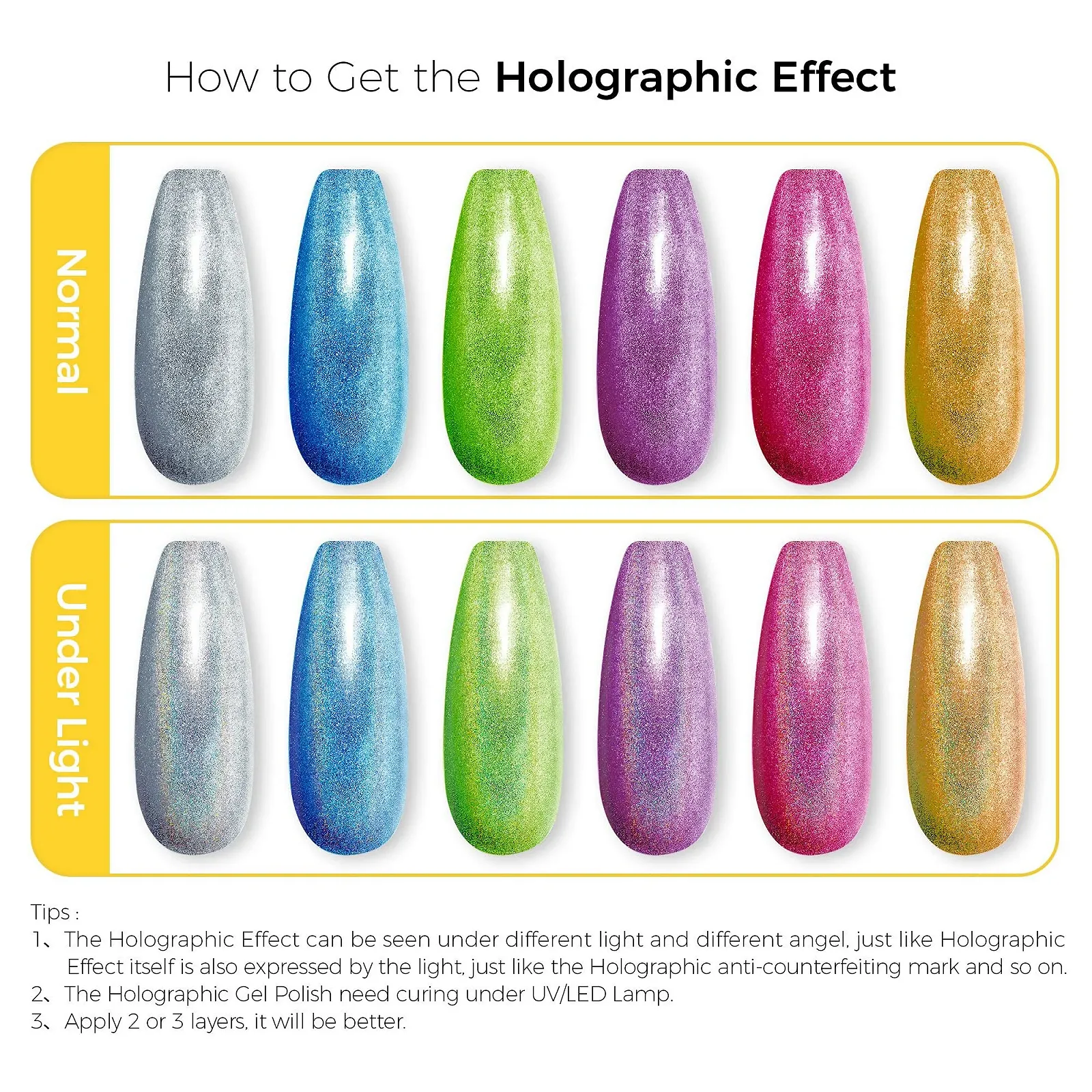 Гель-лак BURANO Holographic, 1 шт., металевий, дзеркальний ефект, срібний гліттер, фото №6