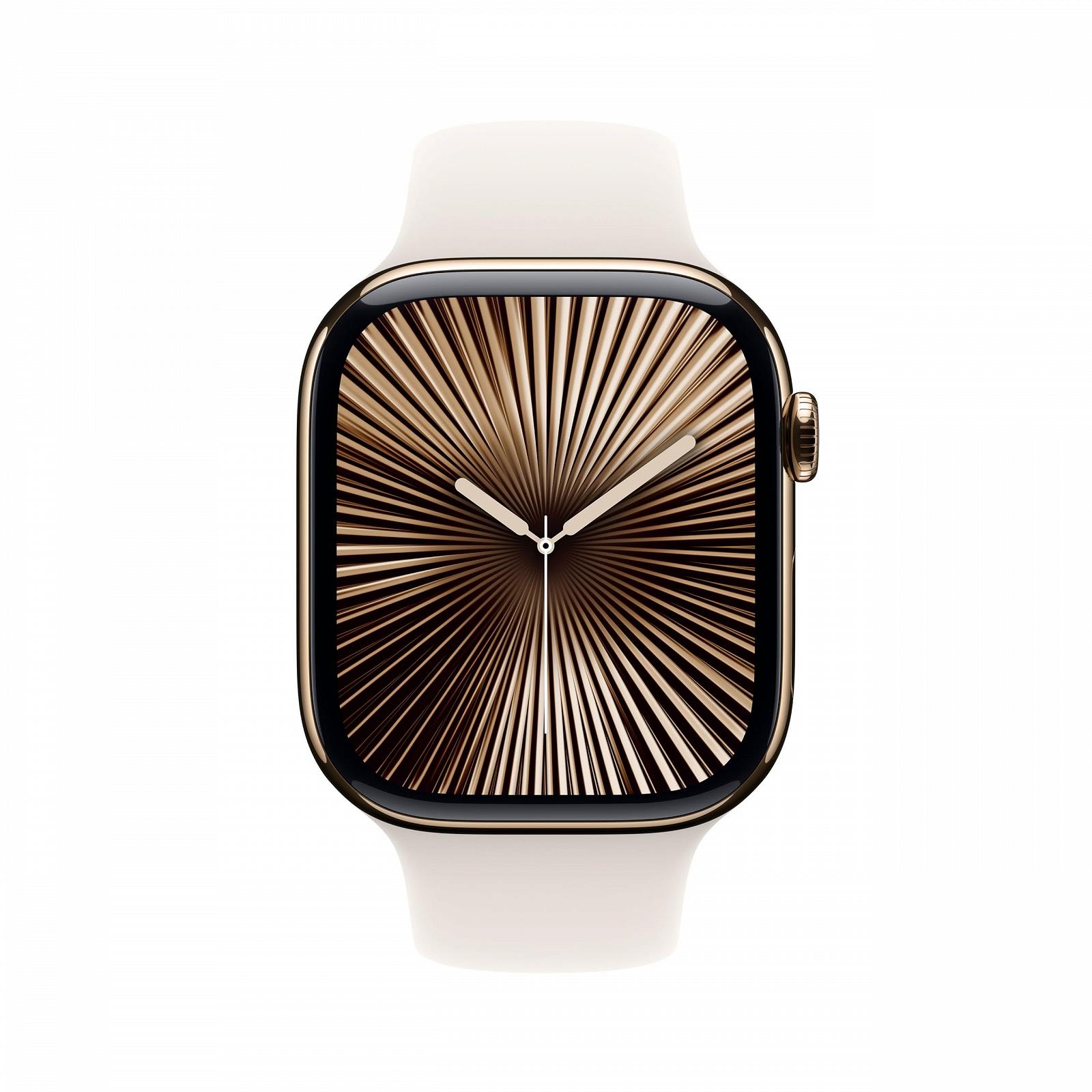 Смарт-годинник Apple Watch Series 10 (GPS + Cellular, 46 мм) Титановий корпус Золотий Спортивний ремінець Полярна зірка (S/M), фото №2