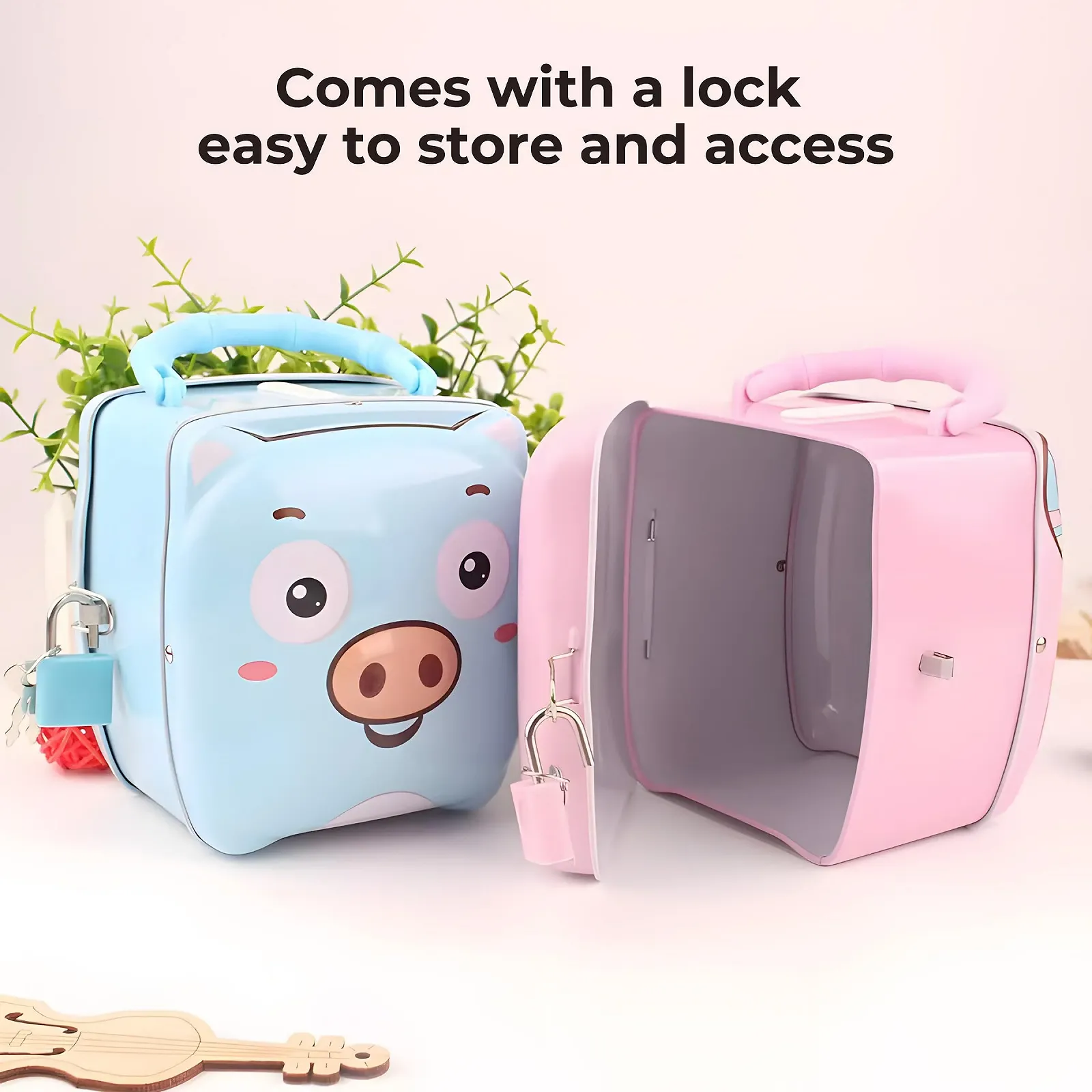 Скарбничка дитяча металева у формі свинки із замком, фото №3