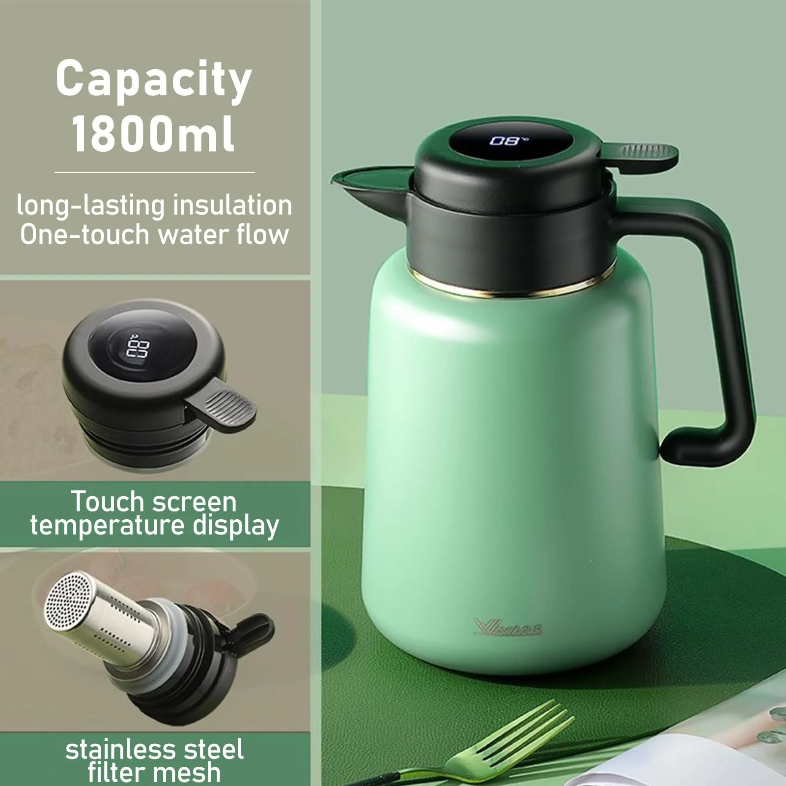 Термос Кавник Thermos, 1.8 л з дисплеєм температури, Термос для кави, чаю та молока, фото №5