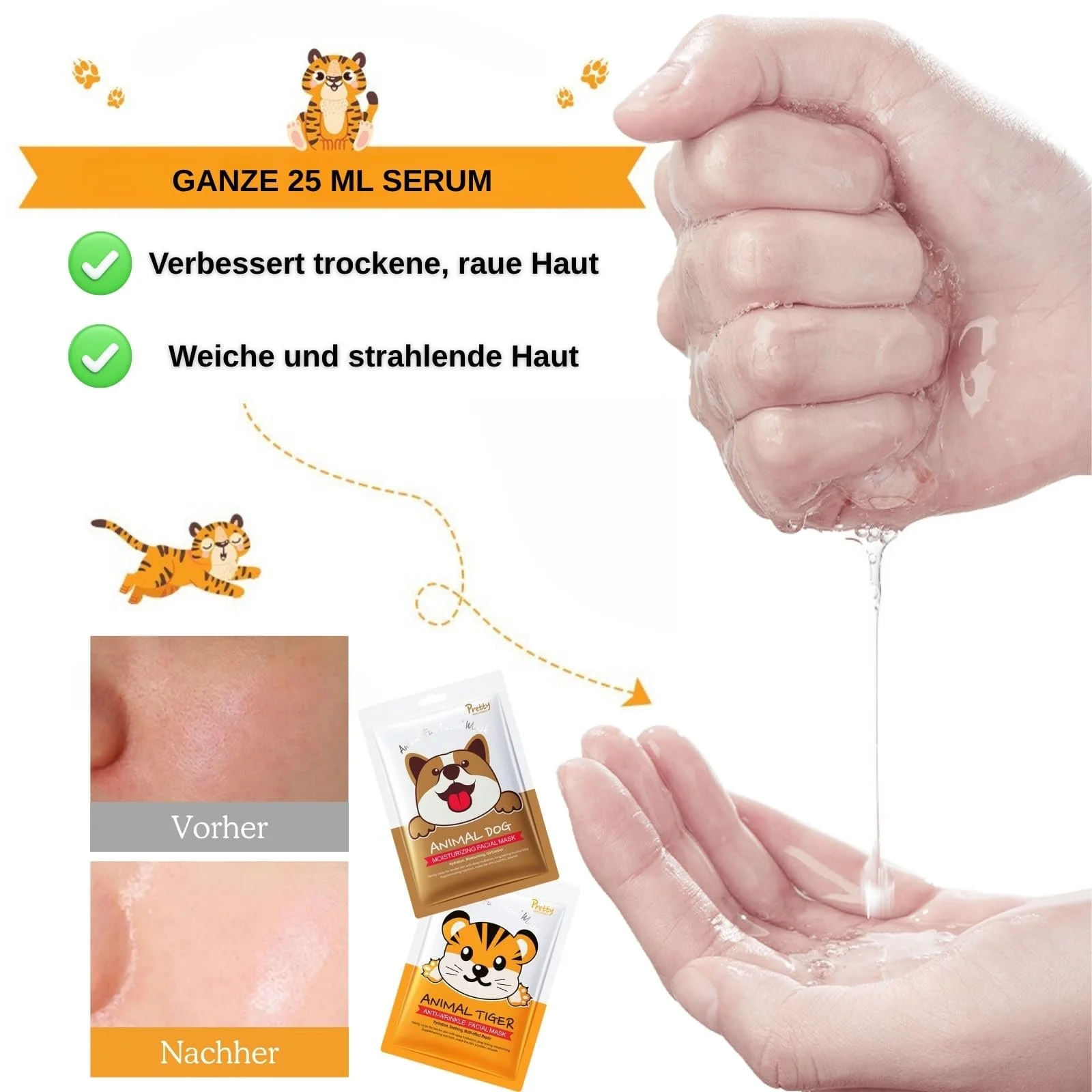 Набор тканевых масок для лица с узорами животных, 7 шт. Увлажняющие и питательные маски с ниацинамидом, фото №4