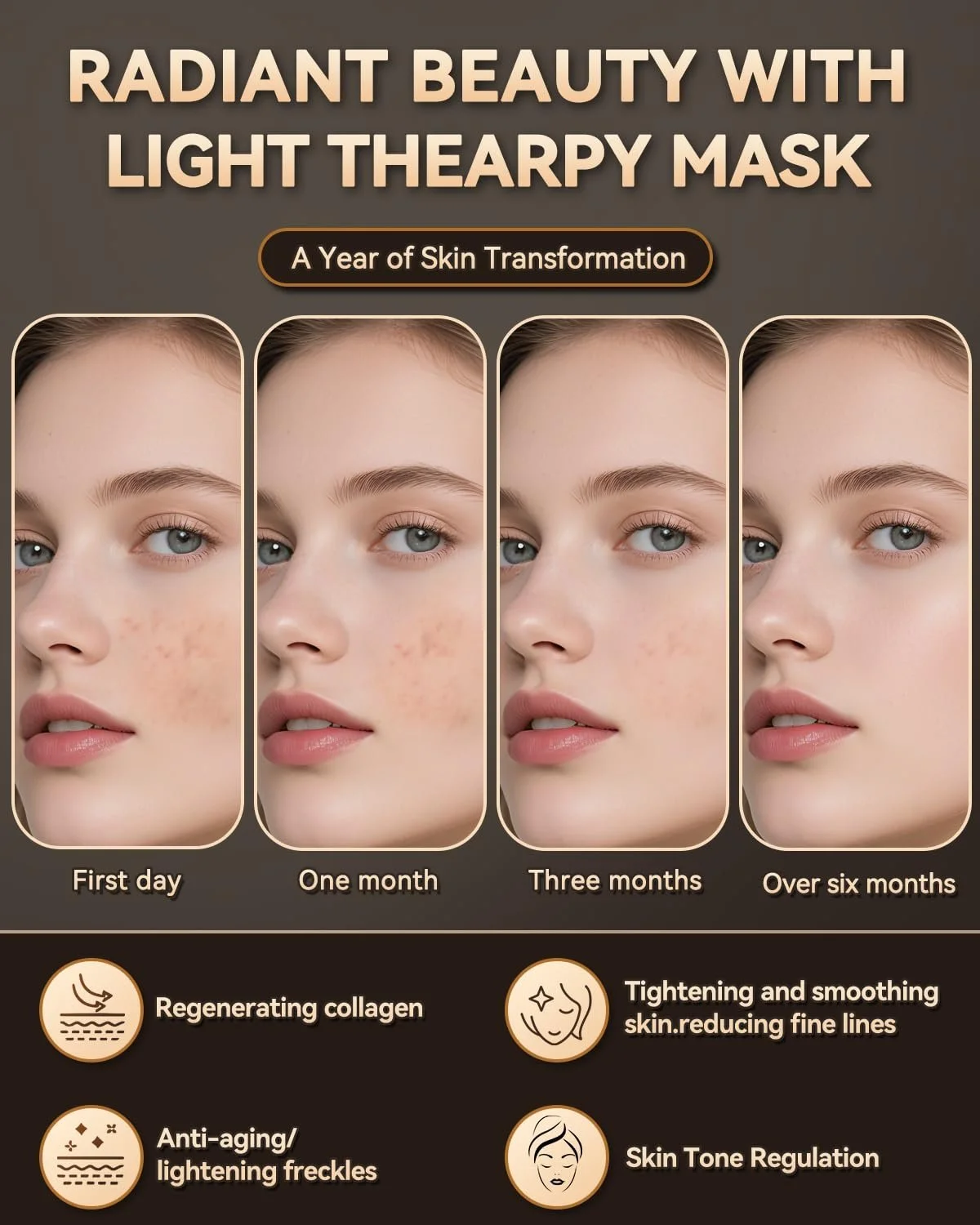 LED Маска KIMTAR для лица, светотерапия красным светом для лица в 7 цветах, 5 уровней яркости, фото №6