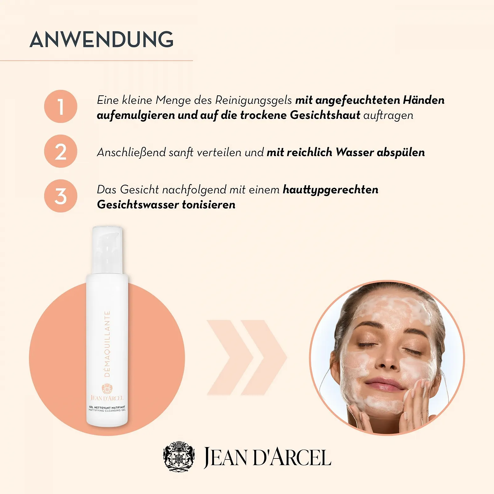 Гель для вмивання JEAN D'ARCEL D ÉMAQUILLANTE Nettoyant Matifiant для проблемної та жирної шкіри з ніацинамідом 200 мл, фото №3