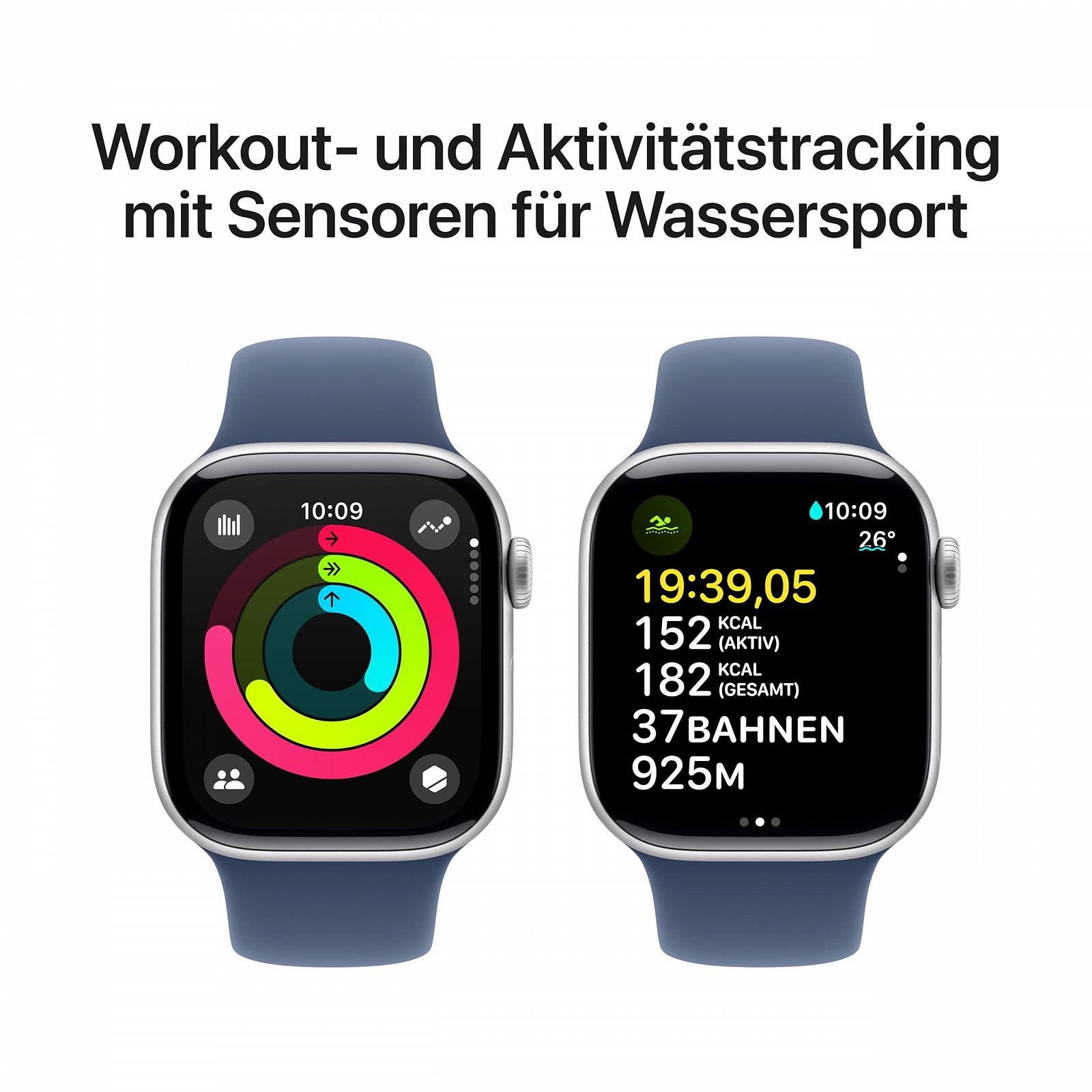 Смарт-часы Apple Series 10 (GPS + Cellular 42мм) Алюминиевый корпус Серебристый Ремешок Спортивный Деним (M/L), фото №4