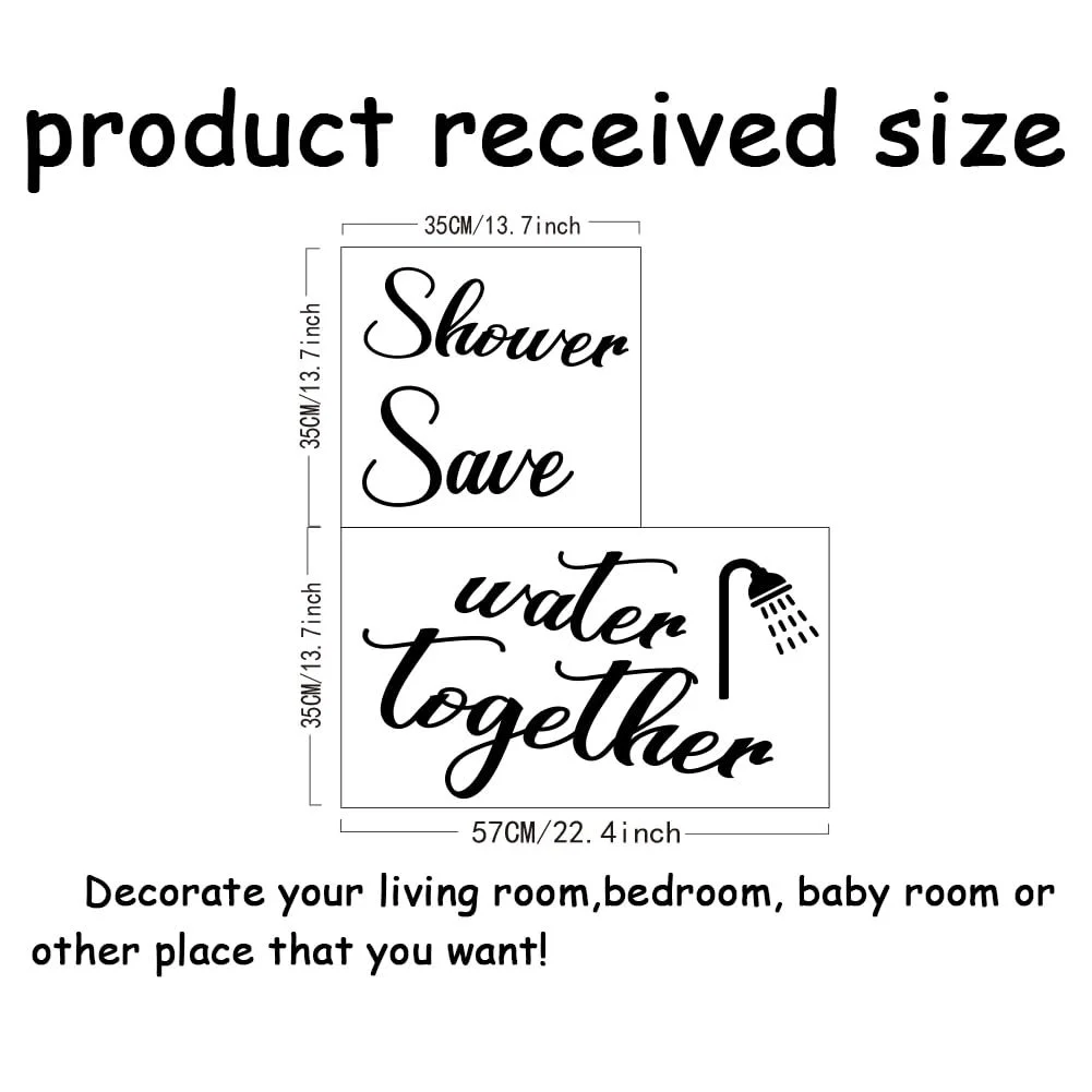 Настінна наклейка SUPERDANT The Shower Save Water Shower Together Вінілова Чорна для ванної кімнати, фото №2