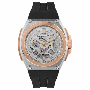 Мужские автоматические часы Ingersoll The Motion 48 мм, скелетовидный циферблат, кожаный ремешок Horween, серебристо-розово-черный, лента - Фото 1