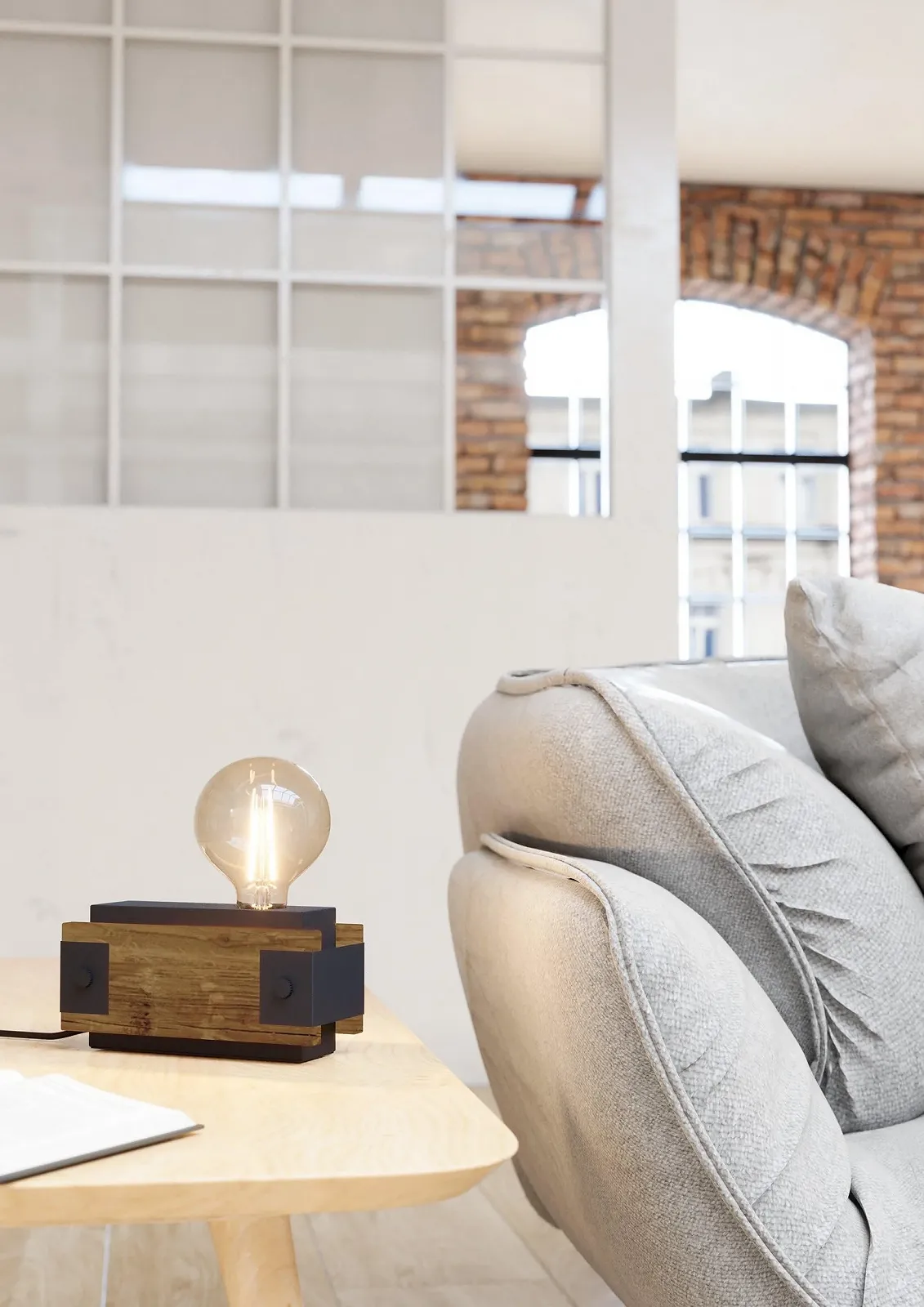 Настольная лампа EGLO Layham сталь дерево черная 10 см, фото №3