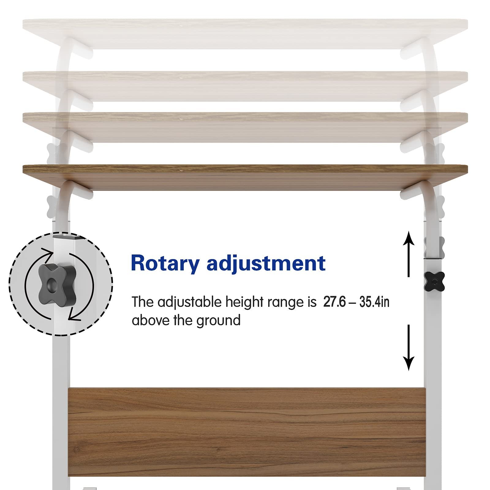 Столик для ноутбука SogesHome 60 x 40 см, прикроватный столик на колесах, регулируемый по высоте, мобильный компьютерный столик, небольшой письменный стол с выемкой, обеденный столик, фото №6