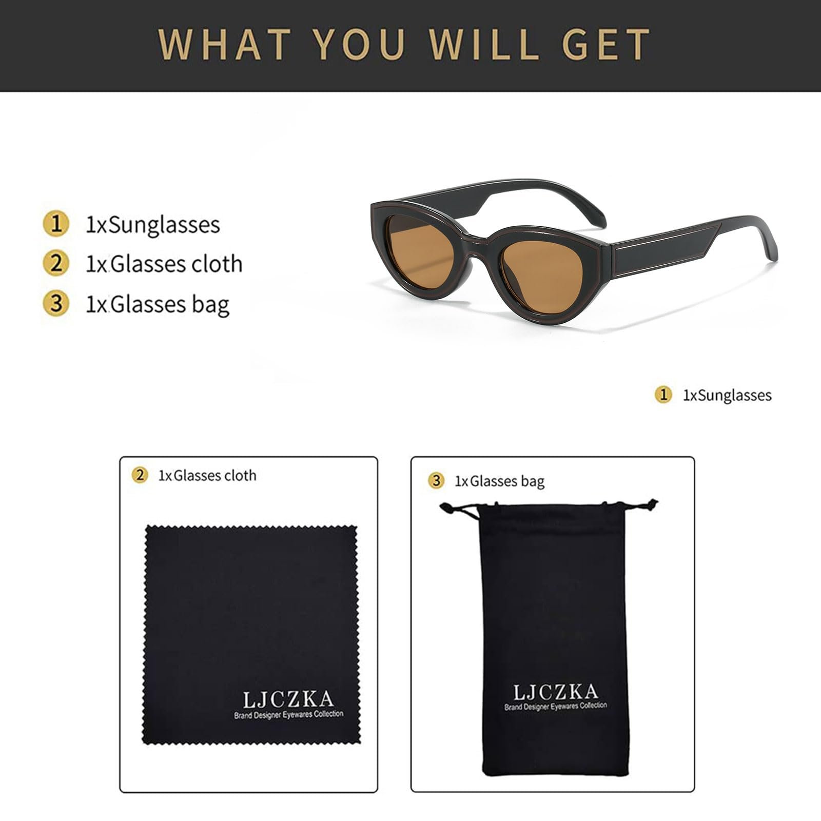 Сонцезахисні окуляри Овальні Ретро LJCZKA для Жінок Чоловіків 90-х Вінтажні Котячі Очі, фото №6