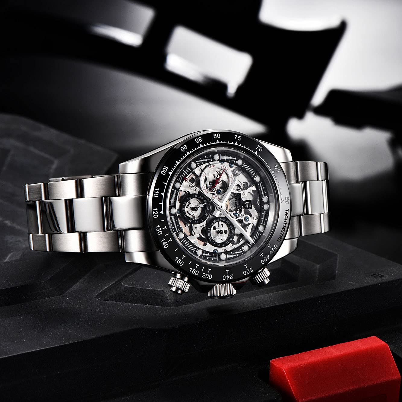 Pagani Design Автоматичний чоловічий годинник Jewel Rainbow Bezel Skeleton Dial з нержавіючої сталі, водонепроникний до 100 м, люмінесцентний багатофункціональний спортивний годинник-хронограф, фото №4