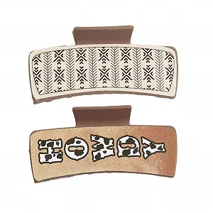 Заколка-краб для волос Euyehn Цветочный/Коровий принт Квадратный Желтый, 2 шт - Фото 1