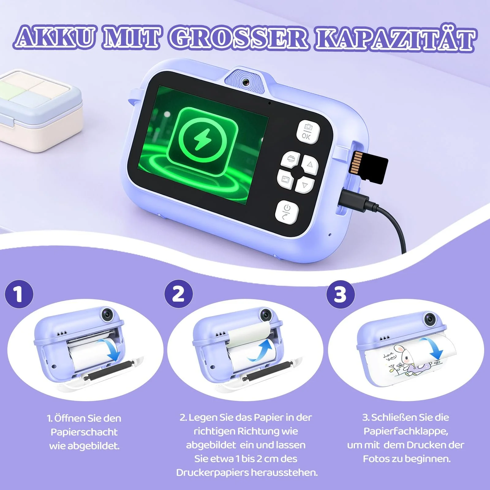 Детская камера мгновенной печати 48MP Dual Camera 1080P 32G TF Card и бумага для печати, фото №7