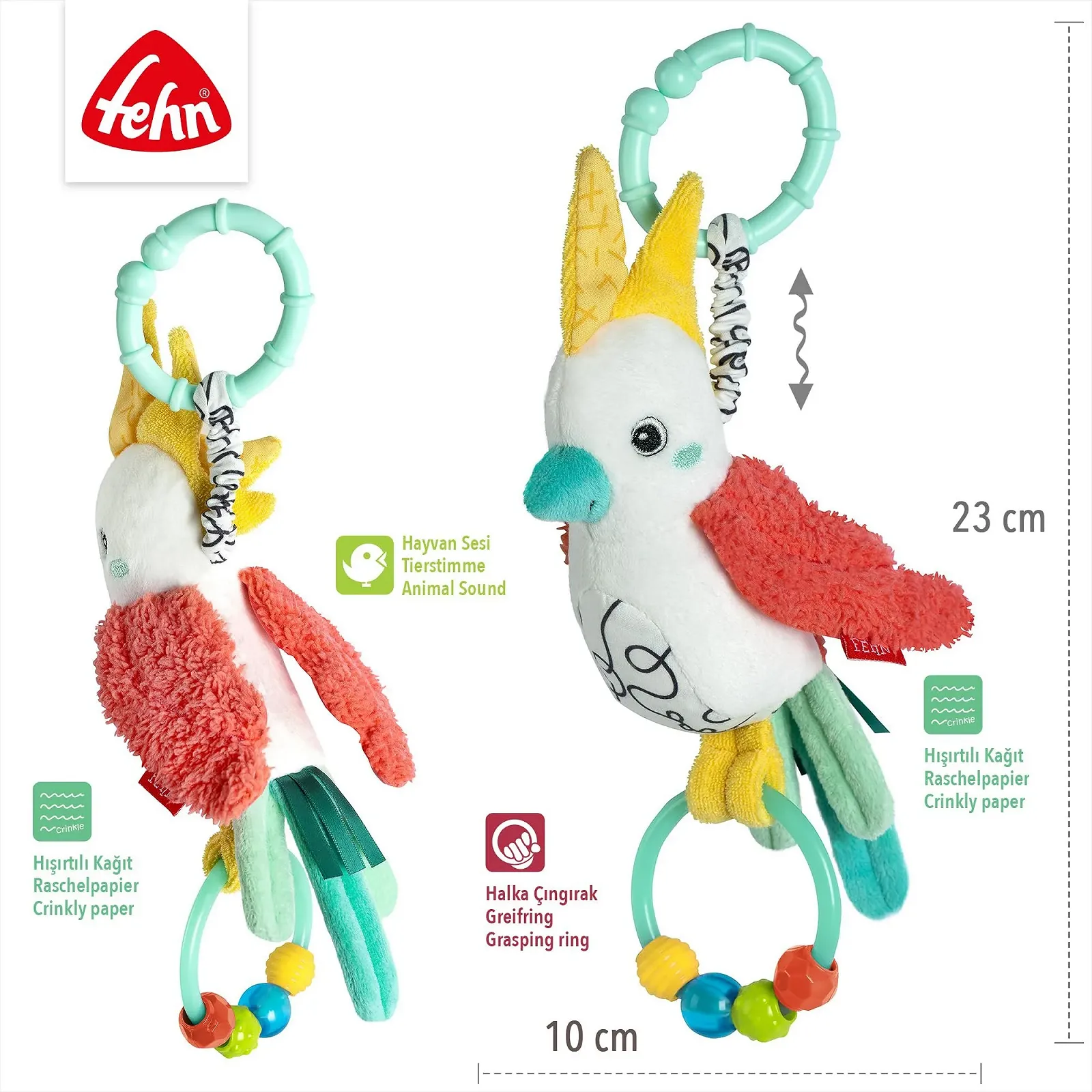Іграшка Пташка Fehn Chirping Bird Розвиваюча іграшка з кільцем для кріплення Різнокольорова, фото №5