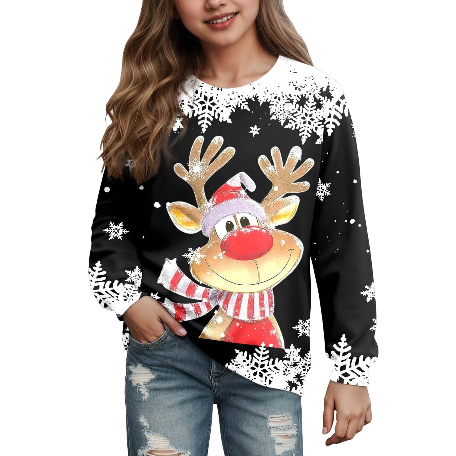 Джемпер Generisch Детский Свитшот Топ Повседневный Рождественский Джемпер для девочек Свитшот с принтом с длинными рукавами Повседневный топ для ежедневной носки, фото №1