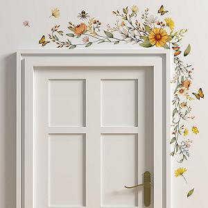 Наклейка на стіну COVPAW Квіткова ліана Ромашки Метелики 30 x 90 см - Фото 1