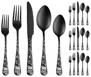 Набор столовых приборов XIAOYU Gothic с черепами, черный - Фото 1