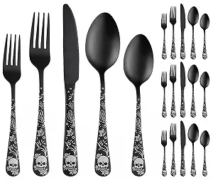 Набір столових приборів XIAOYU Gothic з черепами, чорний - Фото 1
