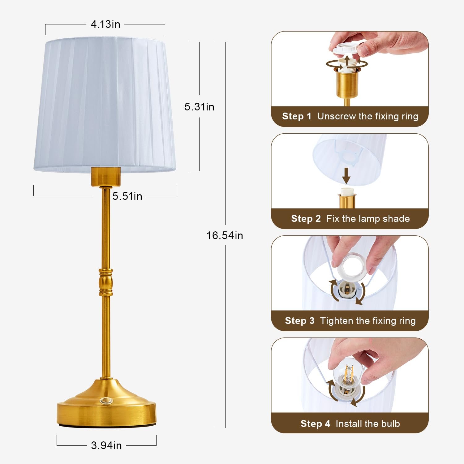 Настільна лампа бездротова акумуляторна 5200 мАг LED сенсорна з тканинним абажуром Gold, фото №7