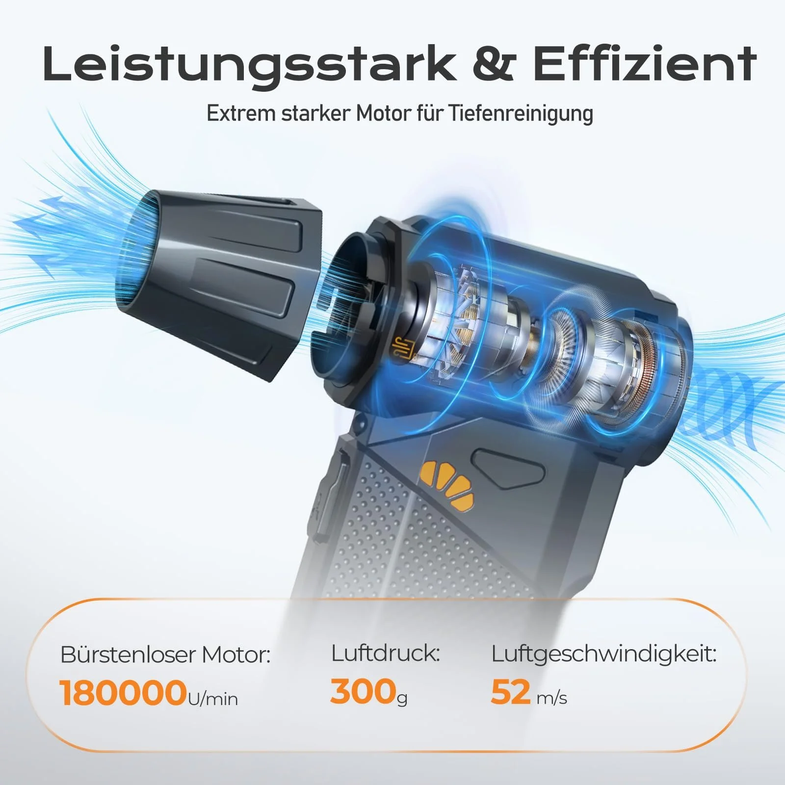 Електрична повітродувка SEANCHEER 180 000 об/хв 3 швидкості з набором антистатичних щіток та акумулятором 4000 мАг USB Fast Charging, фото №2