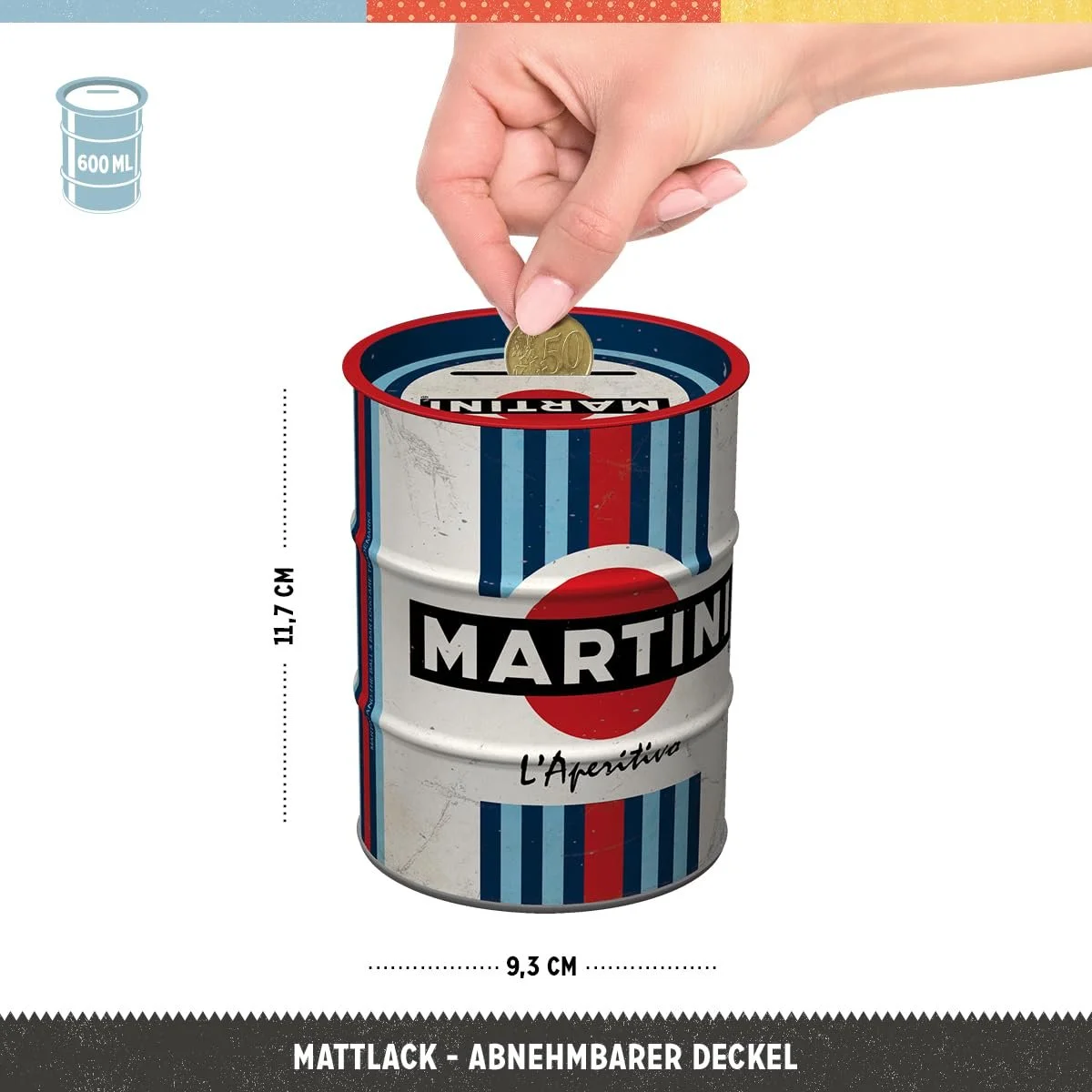 Скарбничка Nostalgic-Art Martini L'Aperitivo Racing Stripes металева 600 мл, фото №2