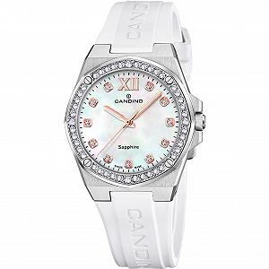 Женские Часы Candino Lady Casual C4772/1 Серебристый корпус, Белый силиконовый ремешок, бежевый ремешок - Фото 1
