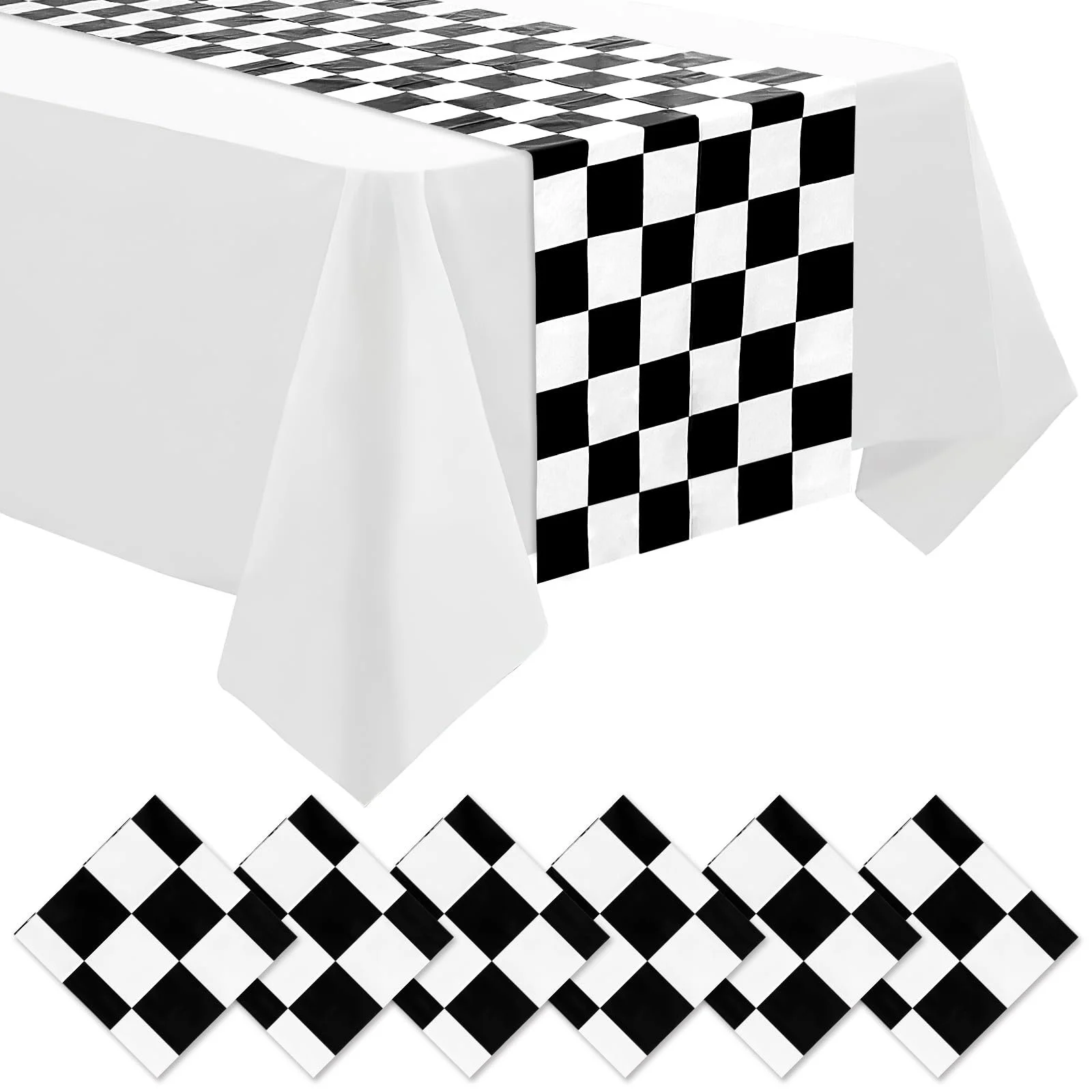 Ранери для столу DEMIUKO Racing Flag одноразові пластикові чорно-білі 35 x 274 см (6 шт. в упаковці), фото №1 Ранери для столу DEMIUKO Racing Flag одноразові пластикові чорно-білі 35 x 274 см (6 шт. в упаковці), фото №1