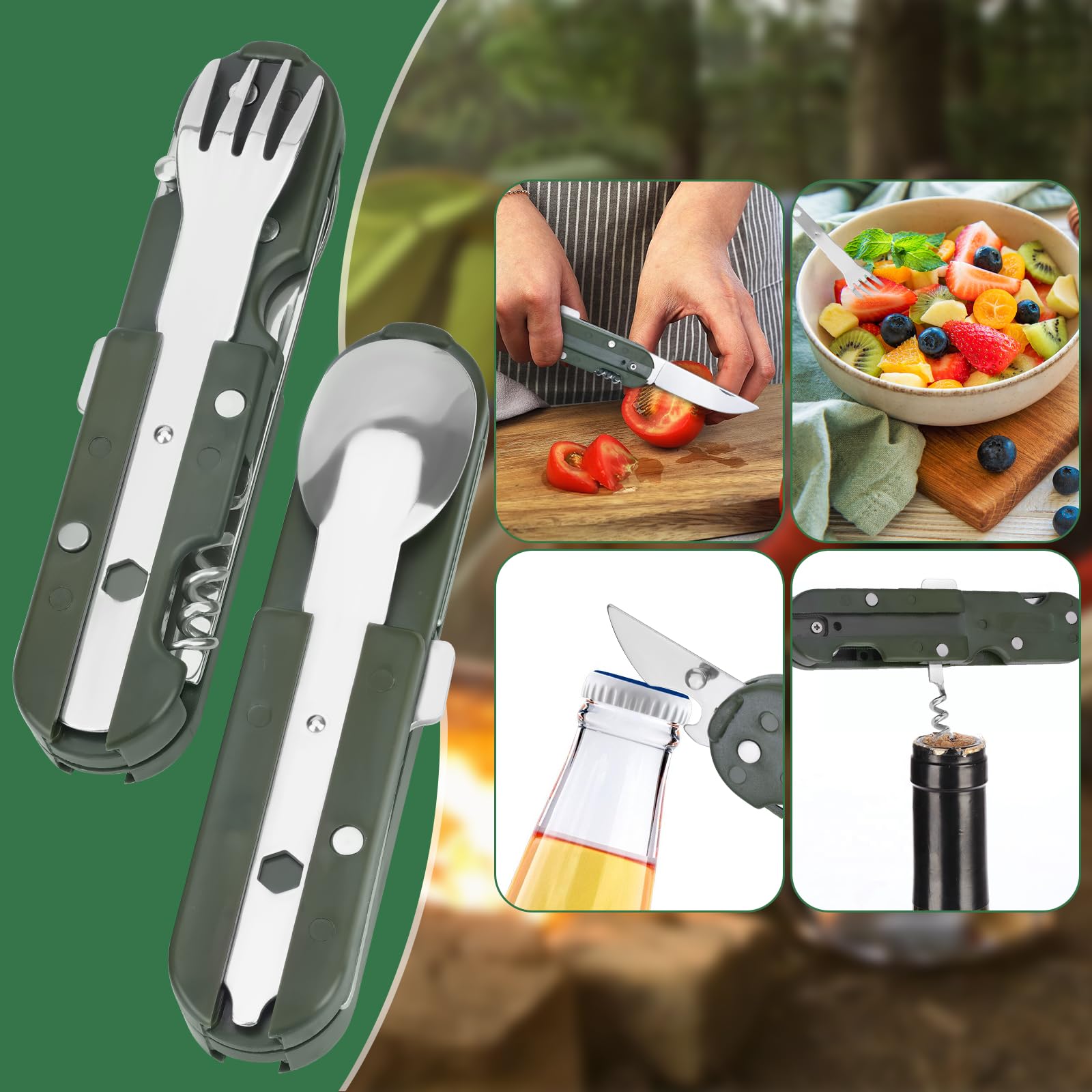 Набір столових приборів POFIBO армійський німецький 5-в-1 багатофункціональний складаний з нержавіючої сталі, фото №4 Набір столових приборів POFIBO армійський німецький 5-в-1 багатофункціональний складаний з нержавіючої сталі, фото №4