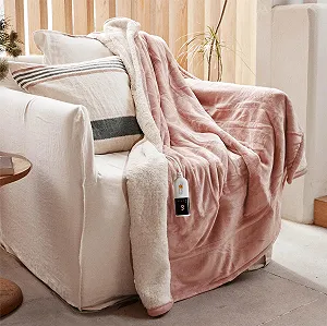 Електрична ковдра GOTCOZY 130 x 180 см, м'яка, шовковиста, плюшева, 6 температурних режимів, таймер автоматичного вимкнення на 10 годин, захист від перегріву, можна прати (Рожева) - Фото 1